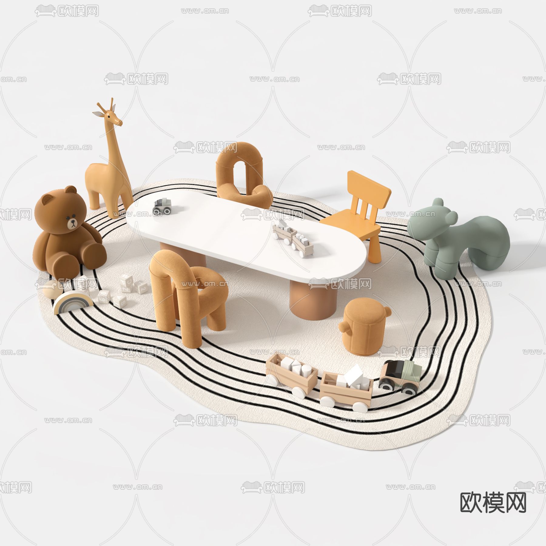 儿童桌椅su模型下载（渲染图2）