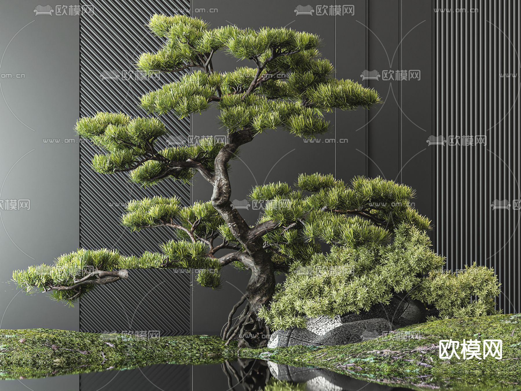 景观小品 松树造景 景观石3d模型下载