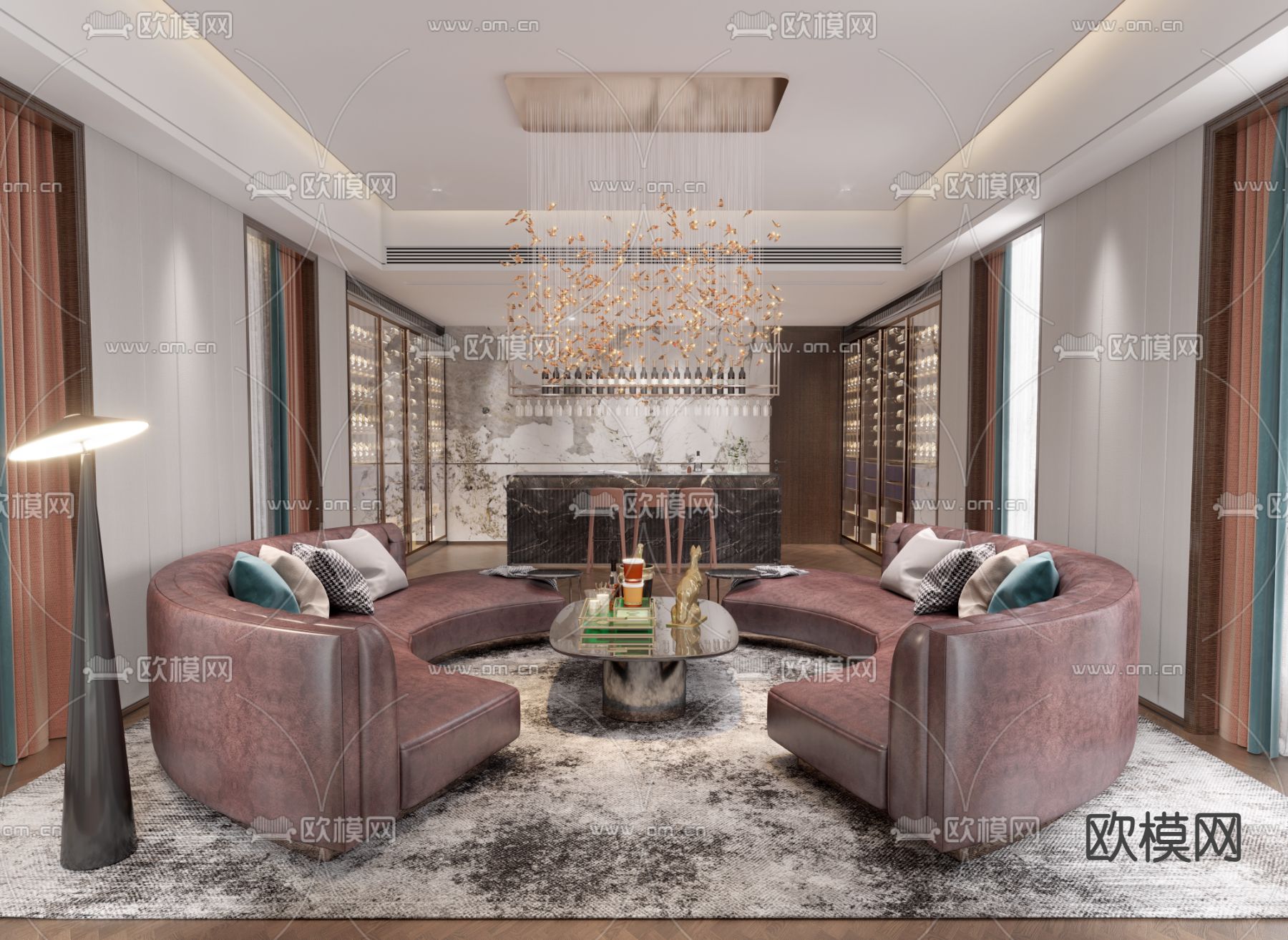 轻奢休闲室 品酒室 雪茄室3d模型下载（渲染图1）