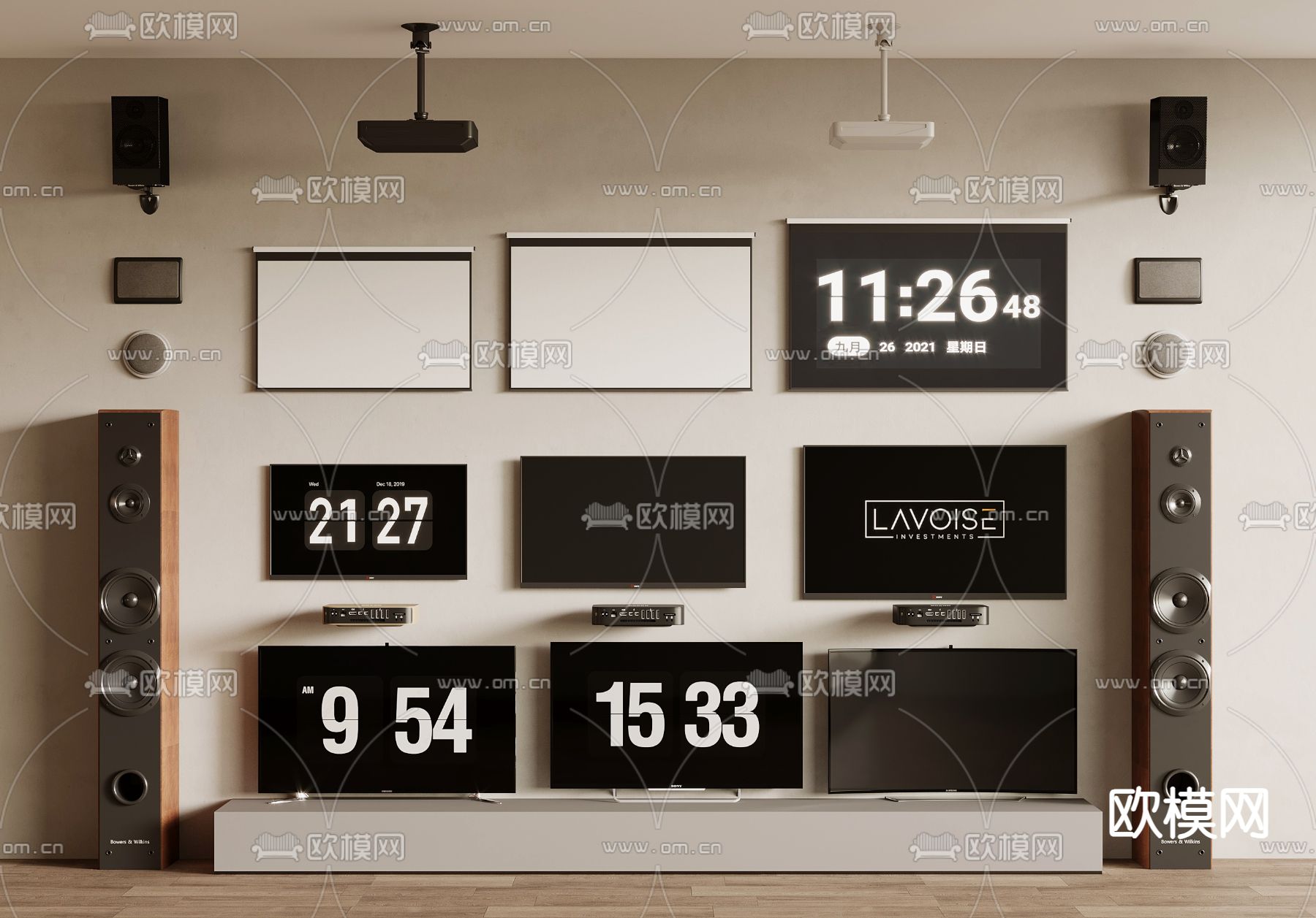 电视机 投影幕布 投影仪 音响3d模型下载