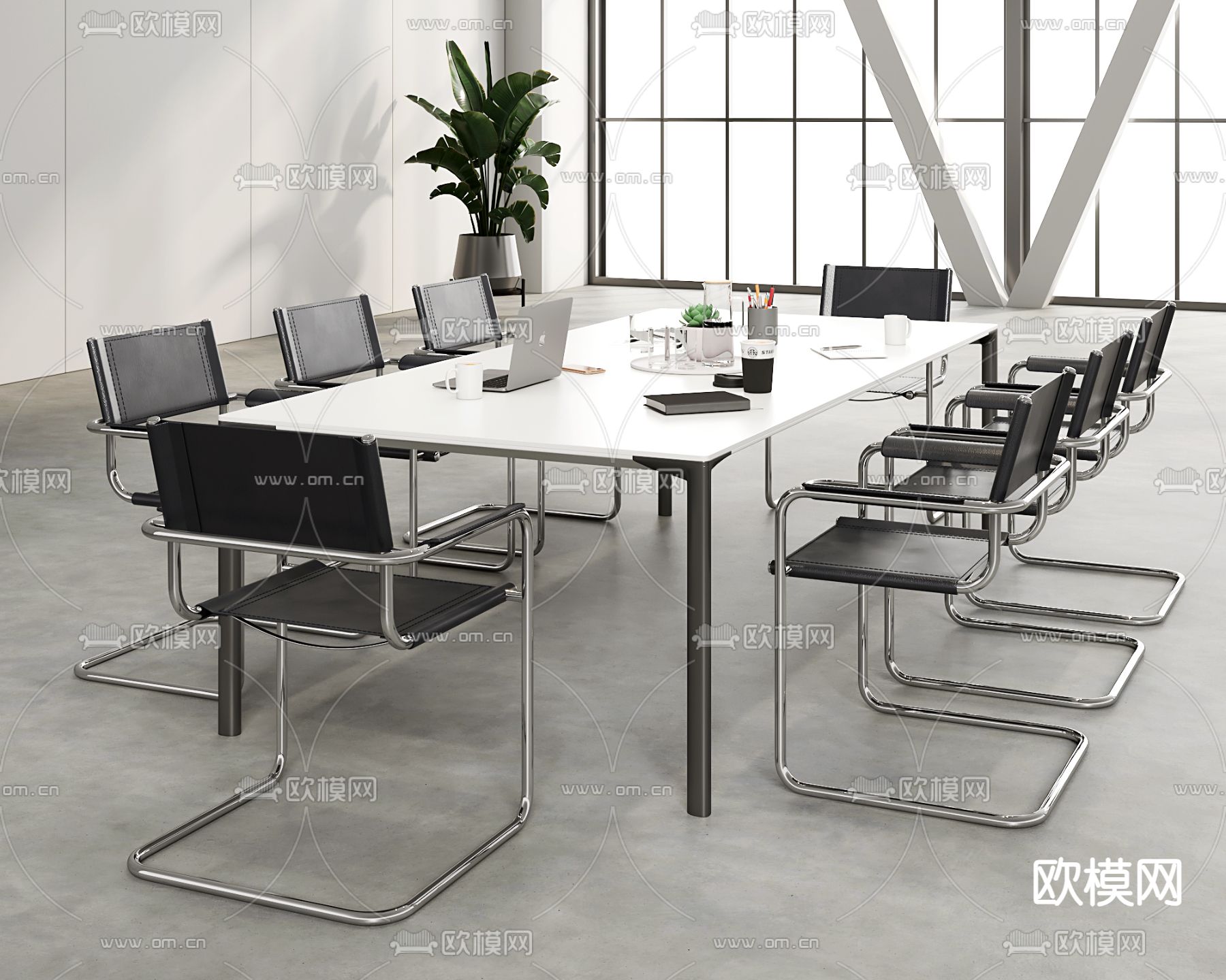 现代会议桌 会议台3d模型下载