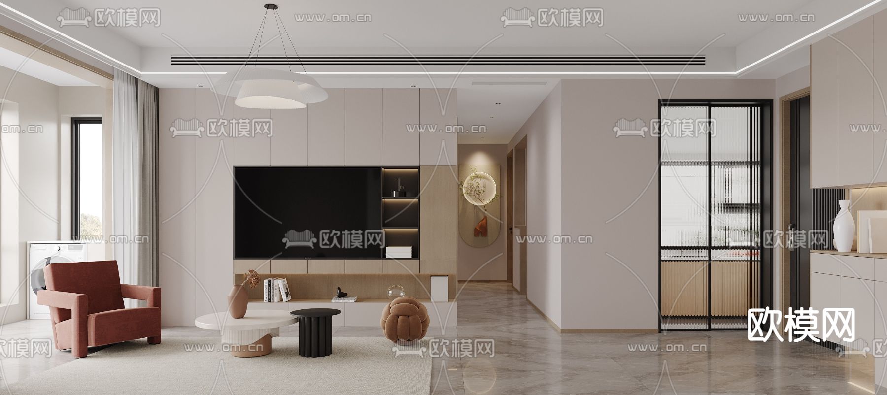 现代客厅 餐厅3d模型下载（渲染图2）