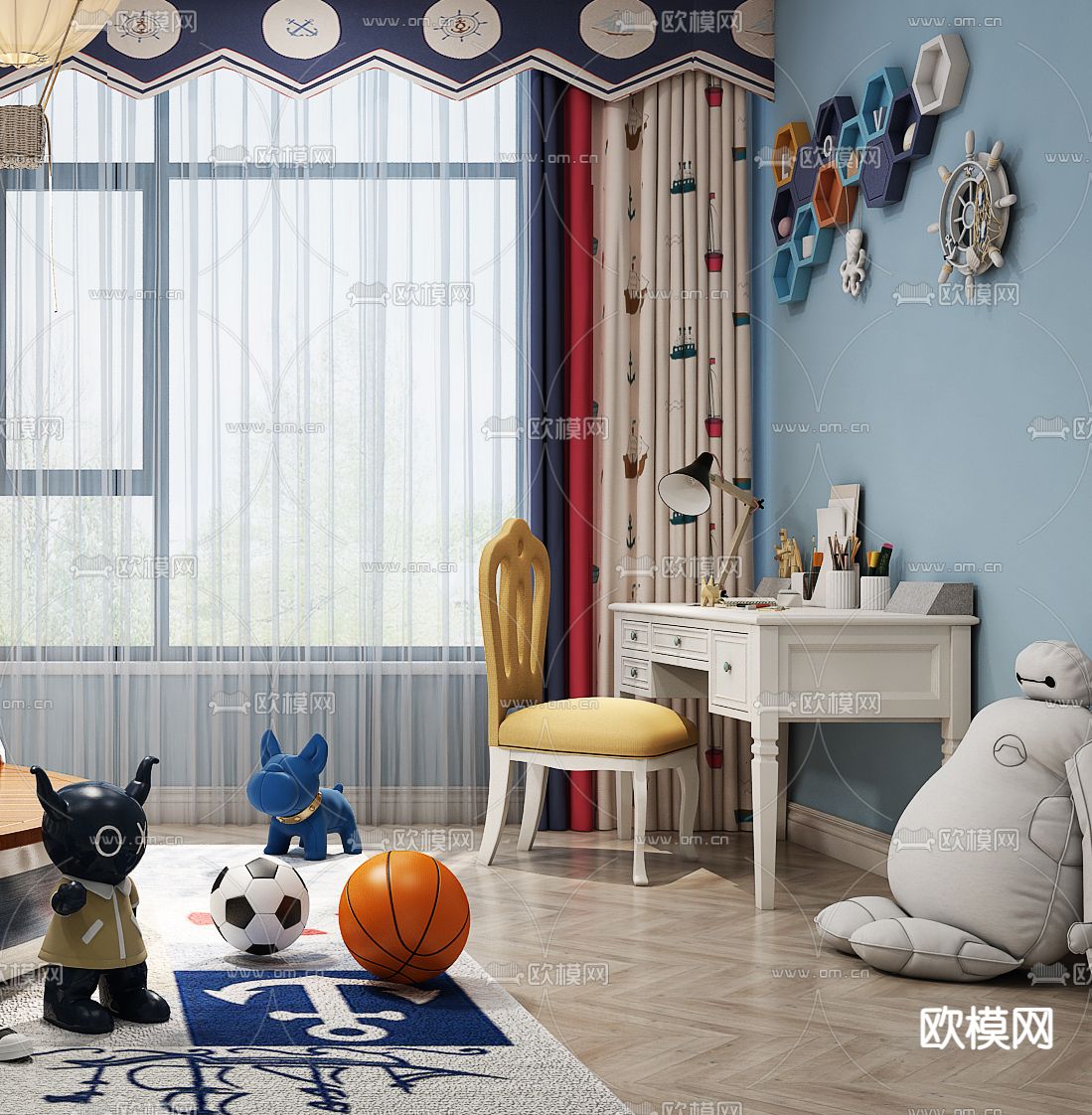 地中海儿童房 小孩房卧室 男孩房3d模型下载（渲染图3）