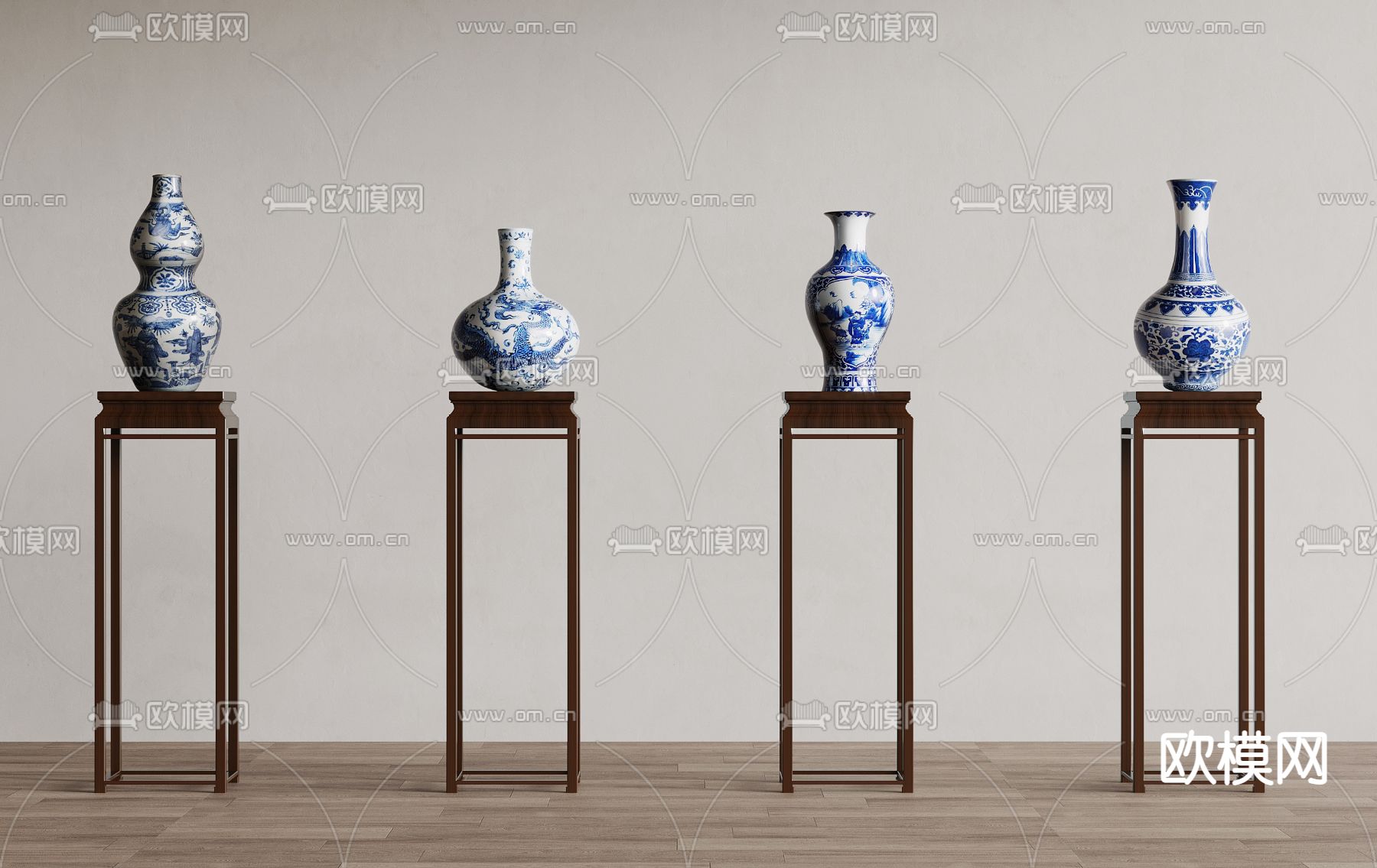 新中式陶瓷器 青花瓷su模型下载（渲染图2）