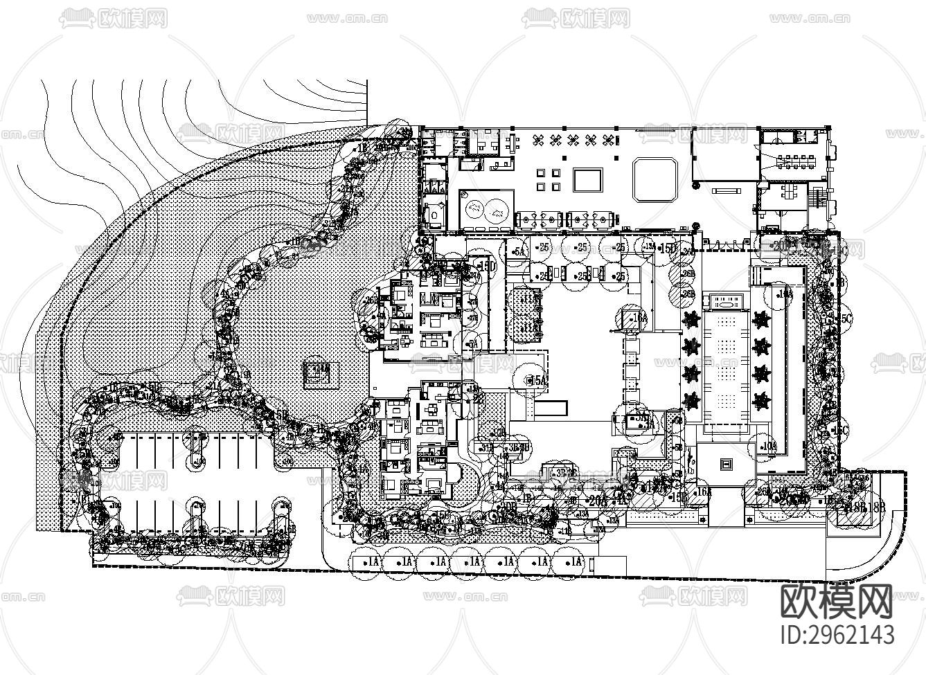 示范区植物景观CAD平面图下载（渲染图7）