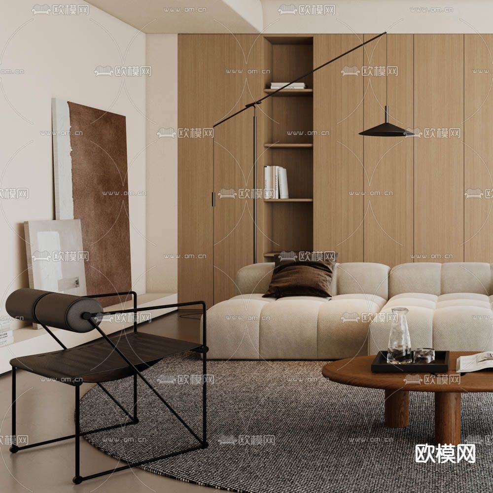 侘寂风客厅3d模型下载（渲染图3）
