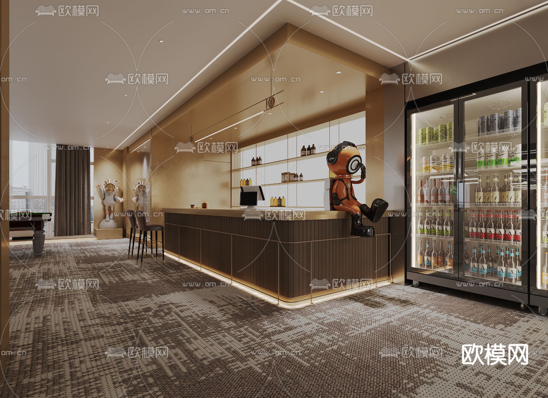 现代台球室 球馆3d模型下载（渲染图3）
