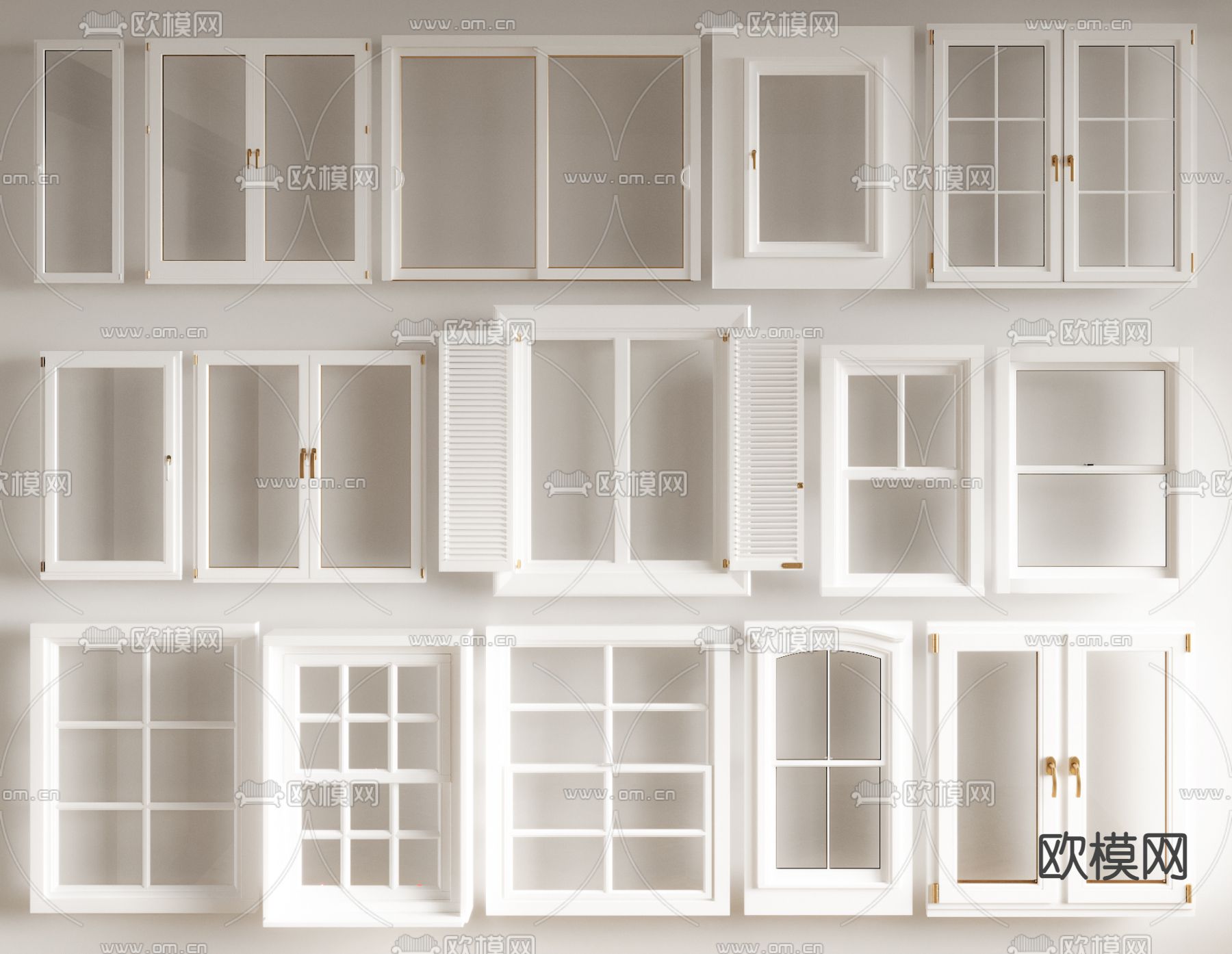 奶油风窗户 平开窗 落地窗 推拉窗 阳台窗3d模型下载