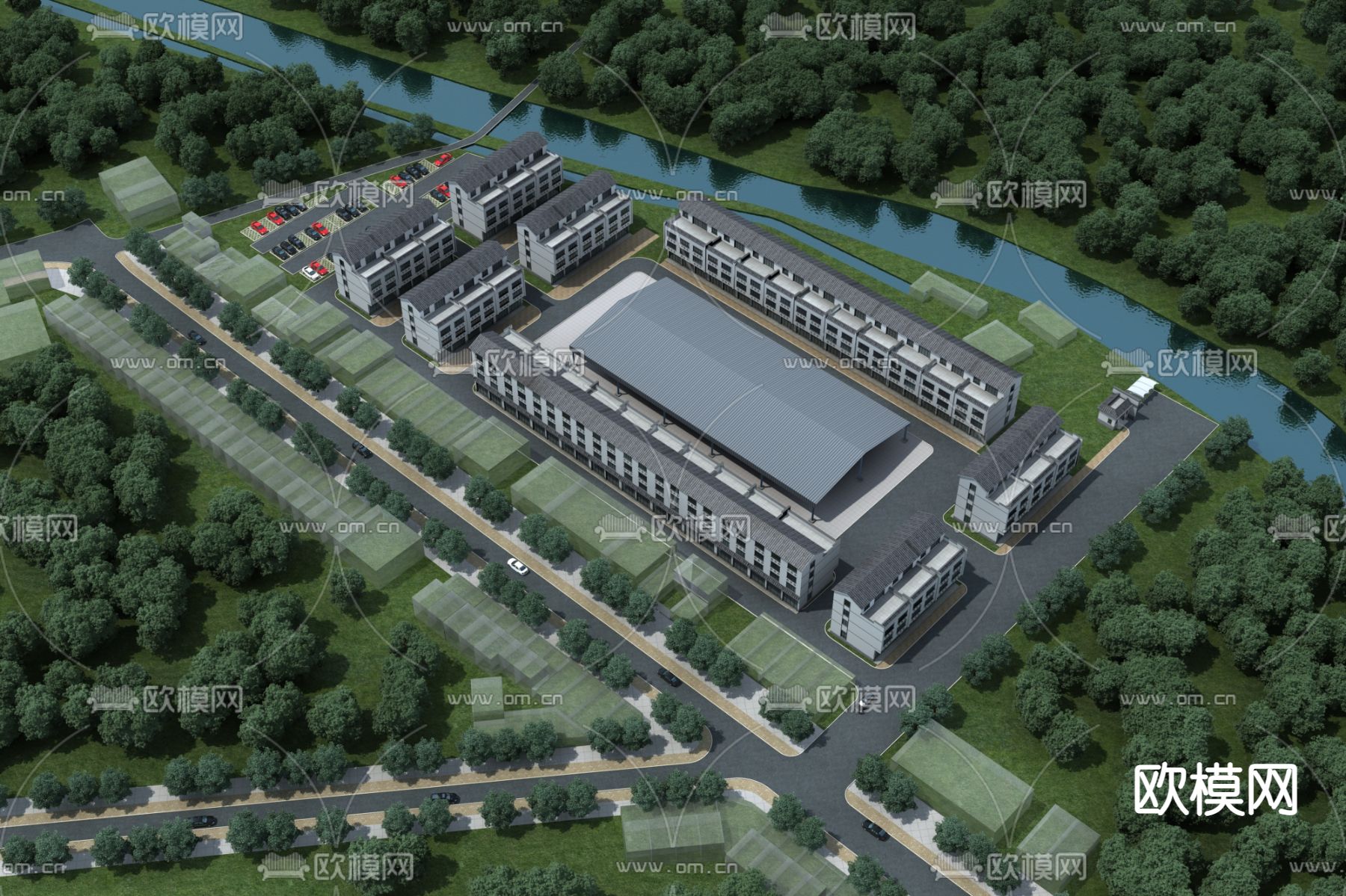 古建鸟瞰图su模型下载（渲染图2）