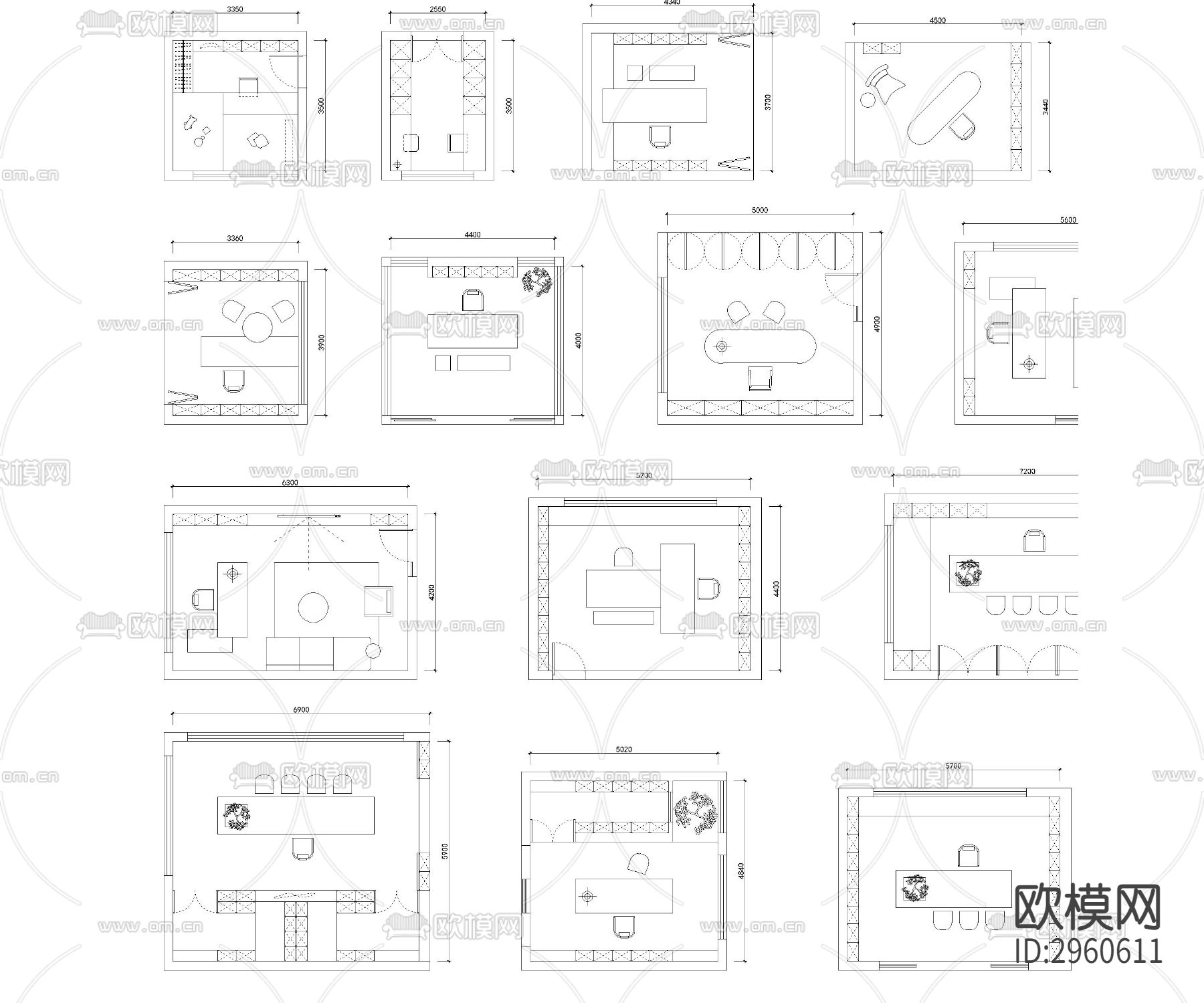 最常用书房布局模块cad图库下载（渲染图3）