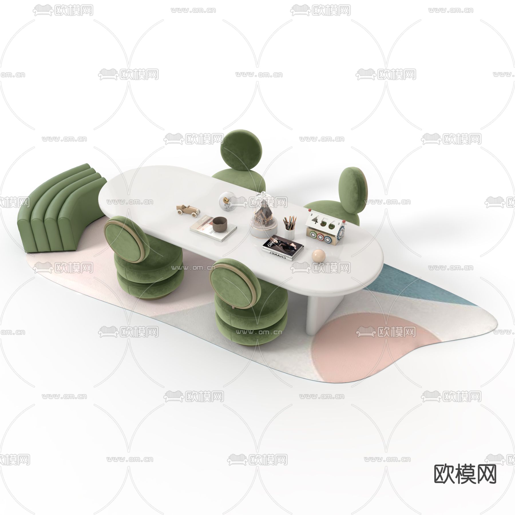 儿童桌椅su模型下载（渲染图2）