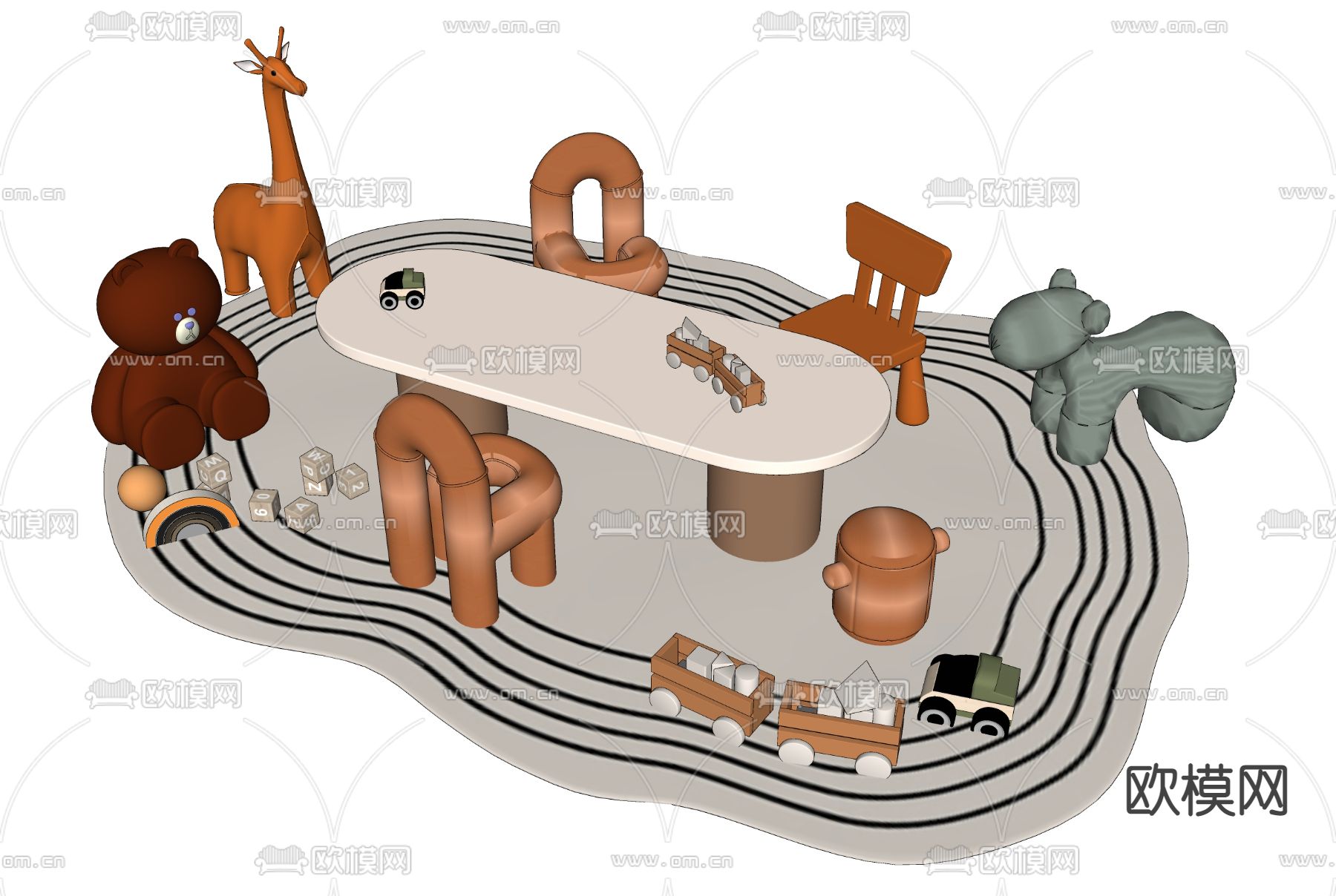 儿童桌椅su模型下载（渲染图1）