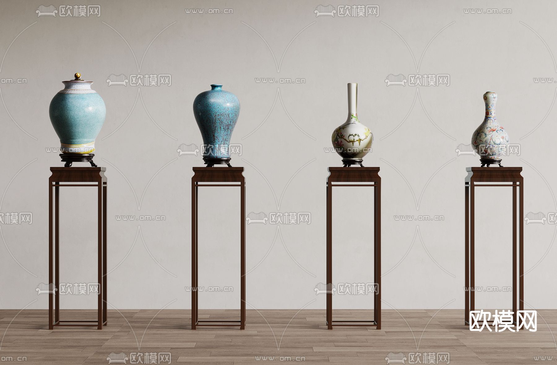 新中式陶瓷器 青花瓷su模型下载（渲染图2）