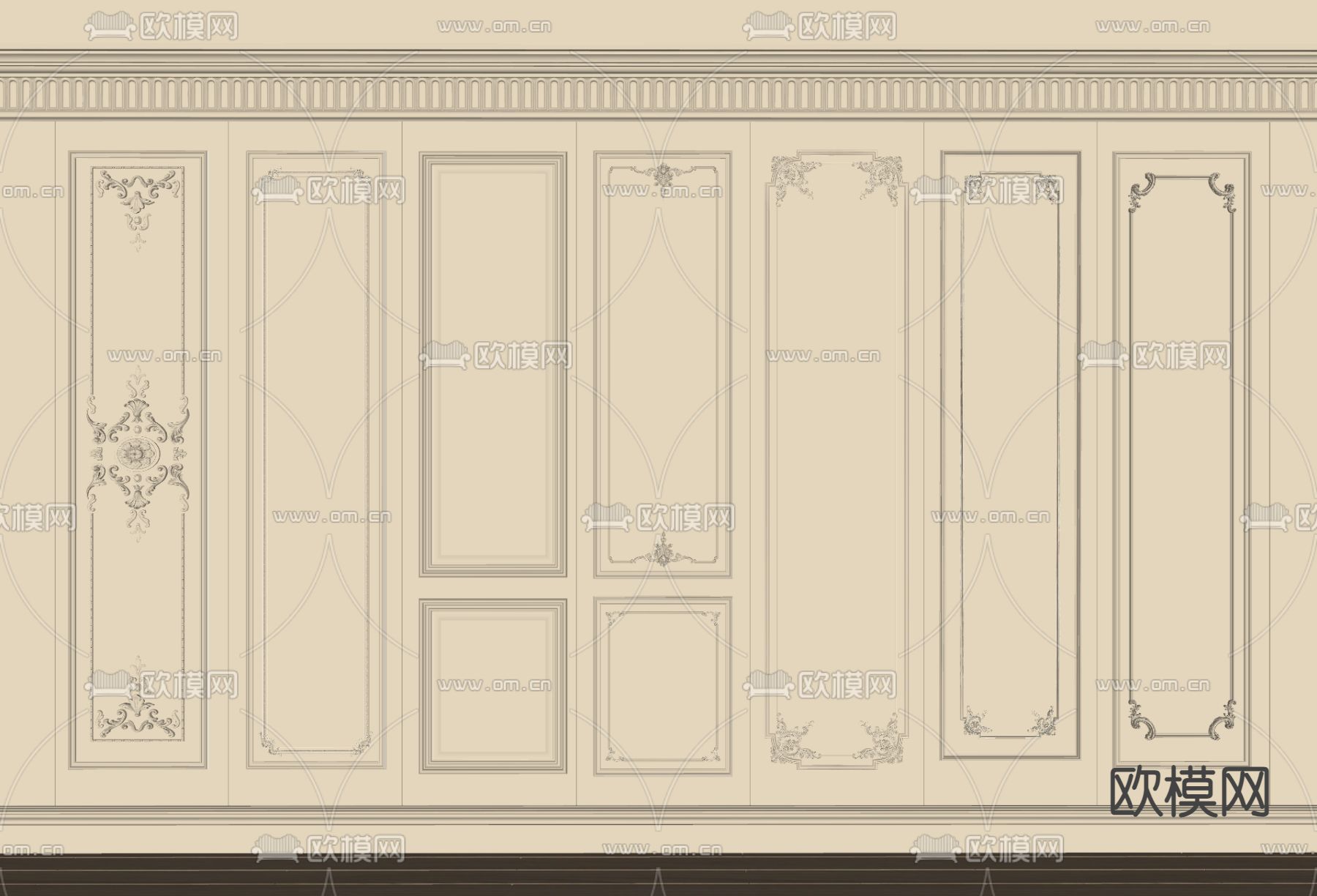 法式雕花护墙板 墙饰板 石膏线su模型下载（渲染图1）