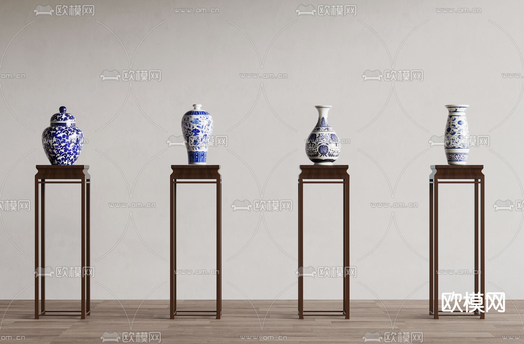 新中式陶瓷器 青花瓷su模型下载（渲染图2）