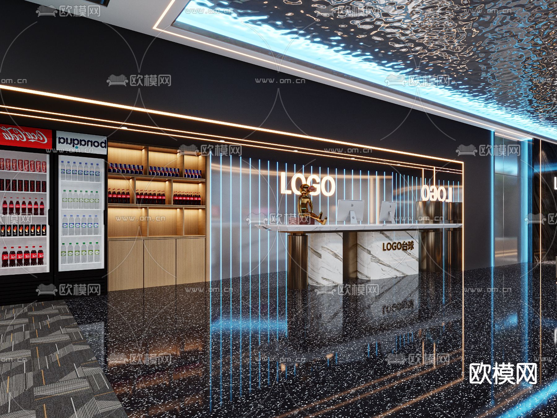 工业风电玩城 台球厅3d模型下载（渲染图1）