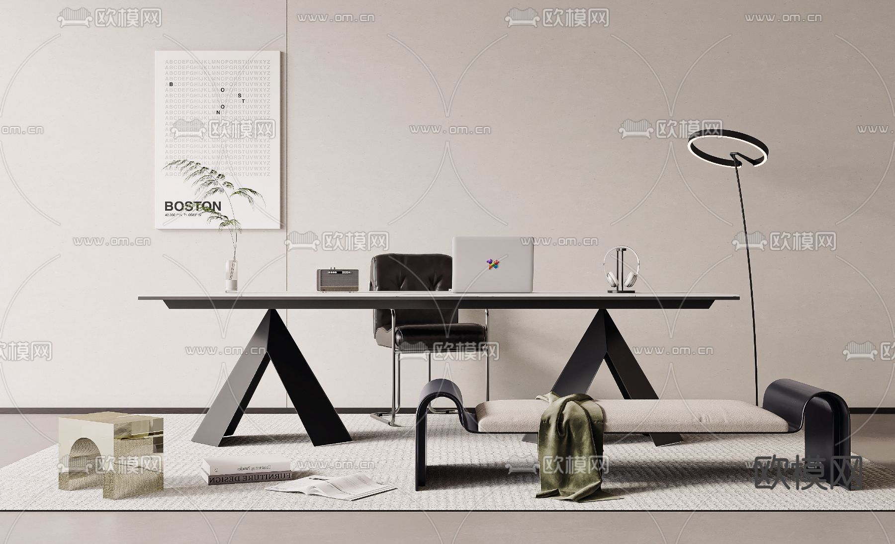 现代书桌椅su模型下载（渲染图2）