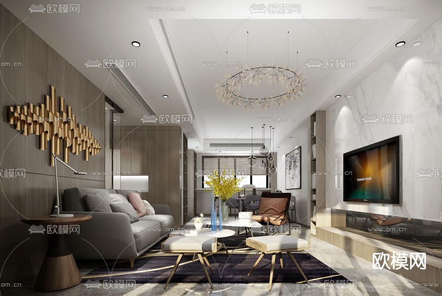 现代客厅 餐厅免费3d模型下载_ID14368988_3dmax免费模型-欧模网