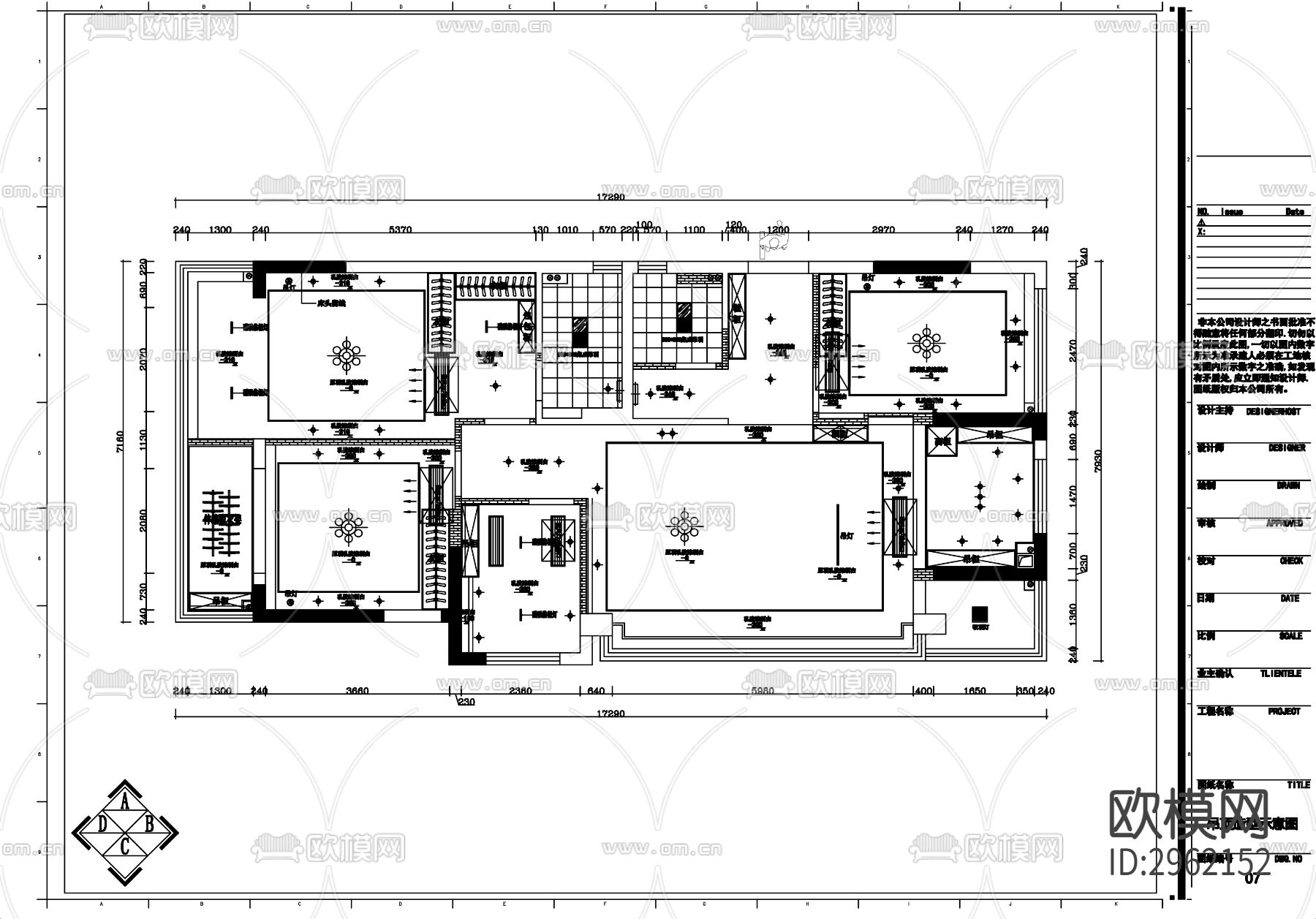 129㎡家装整套CAD施工图下载（渲染图2）