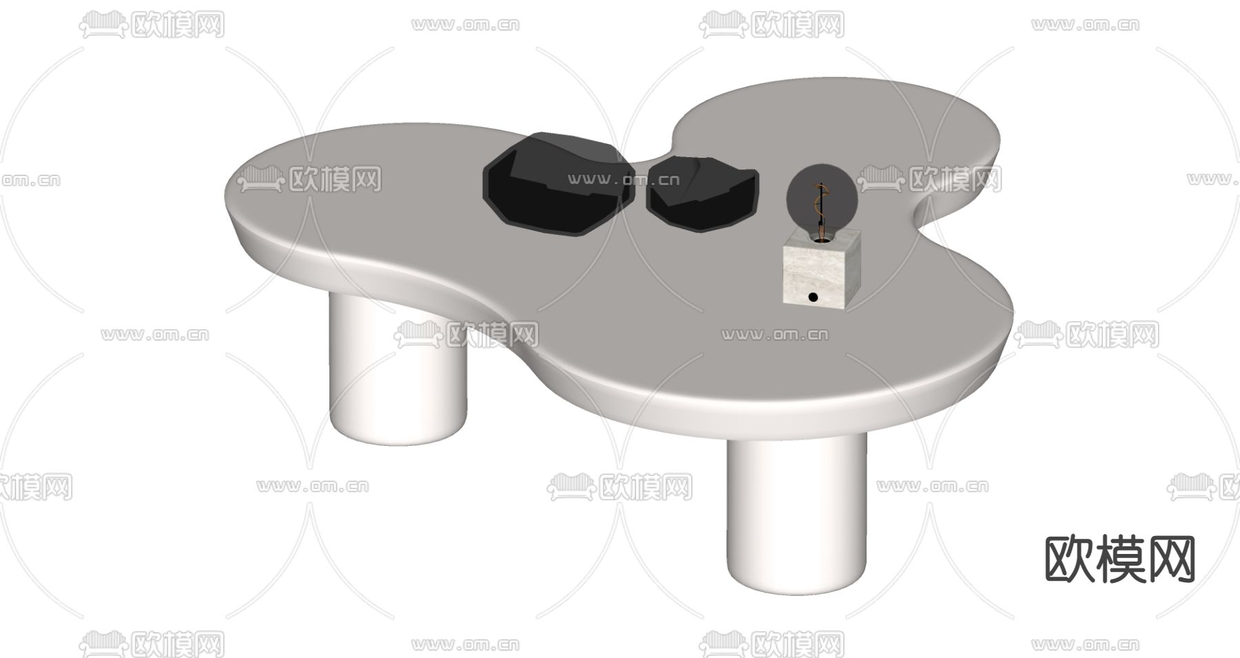 奶油风茶几su模型下载（渲染图1）