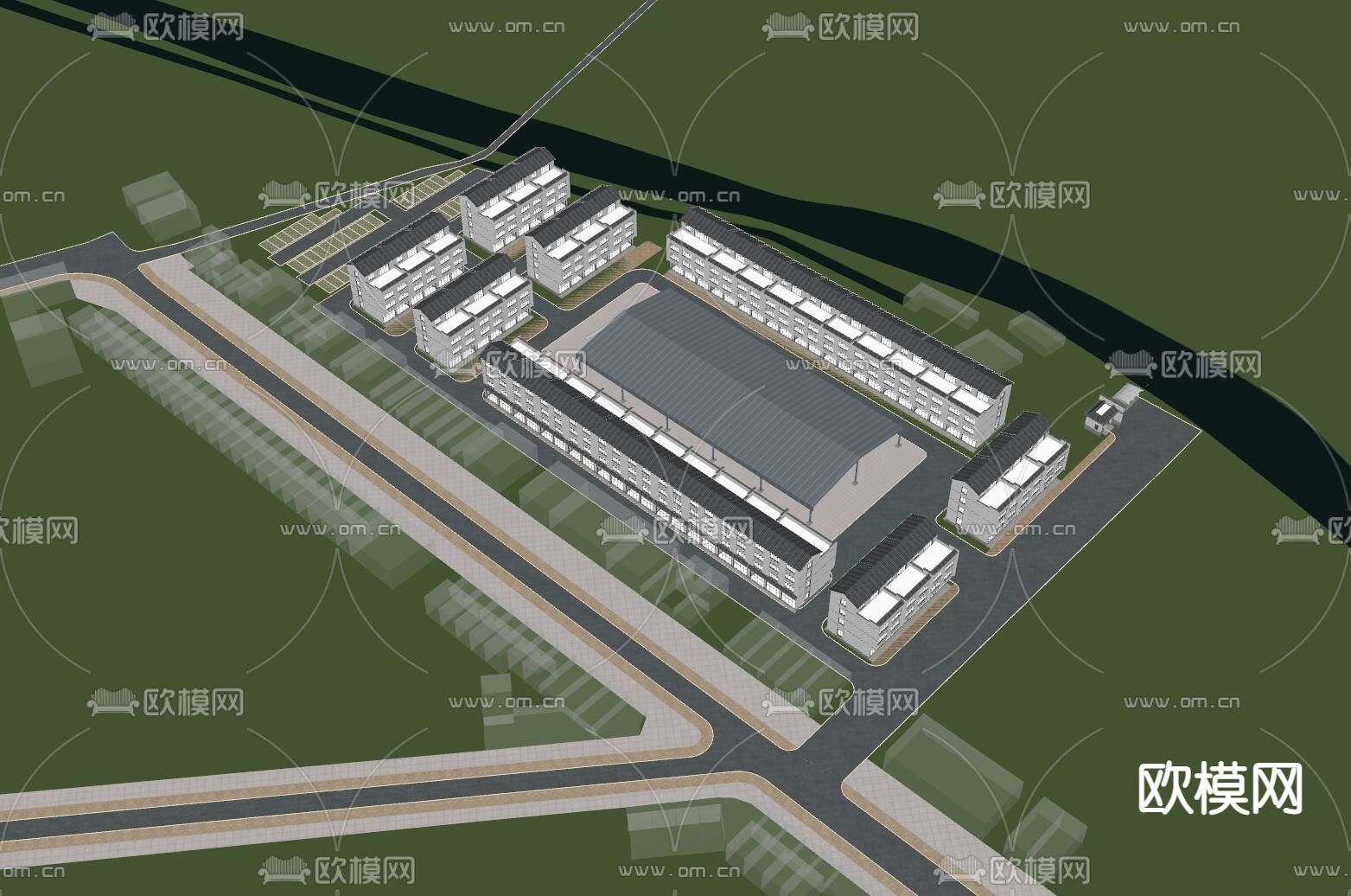 古建鸟瞰图su模型下载（渲染图1）