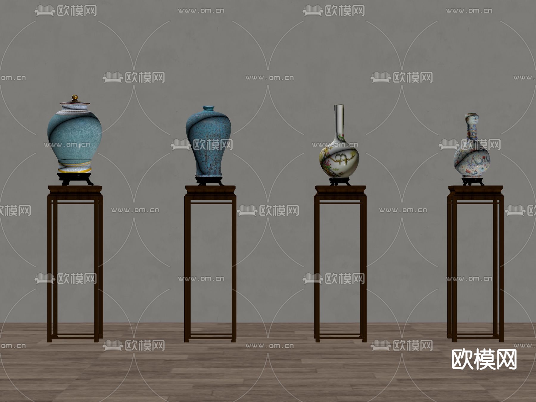 新中式陶瓷器 青花瓷su模型下载（渲染图1）