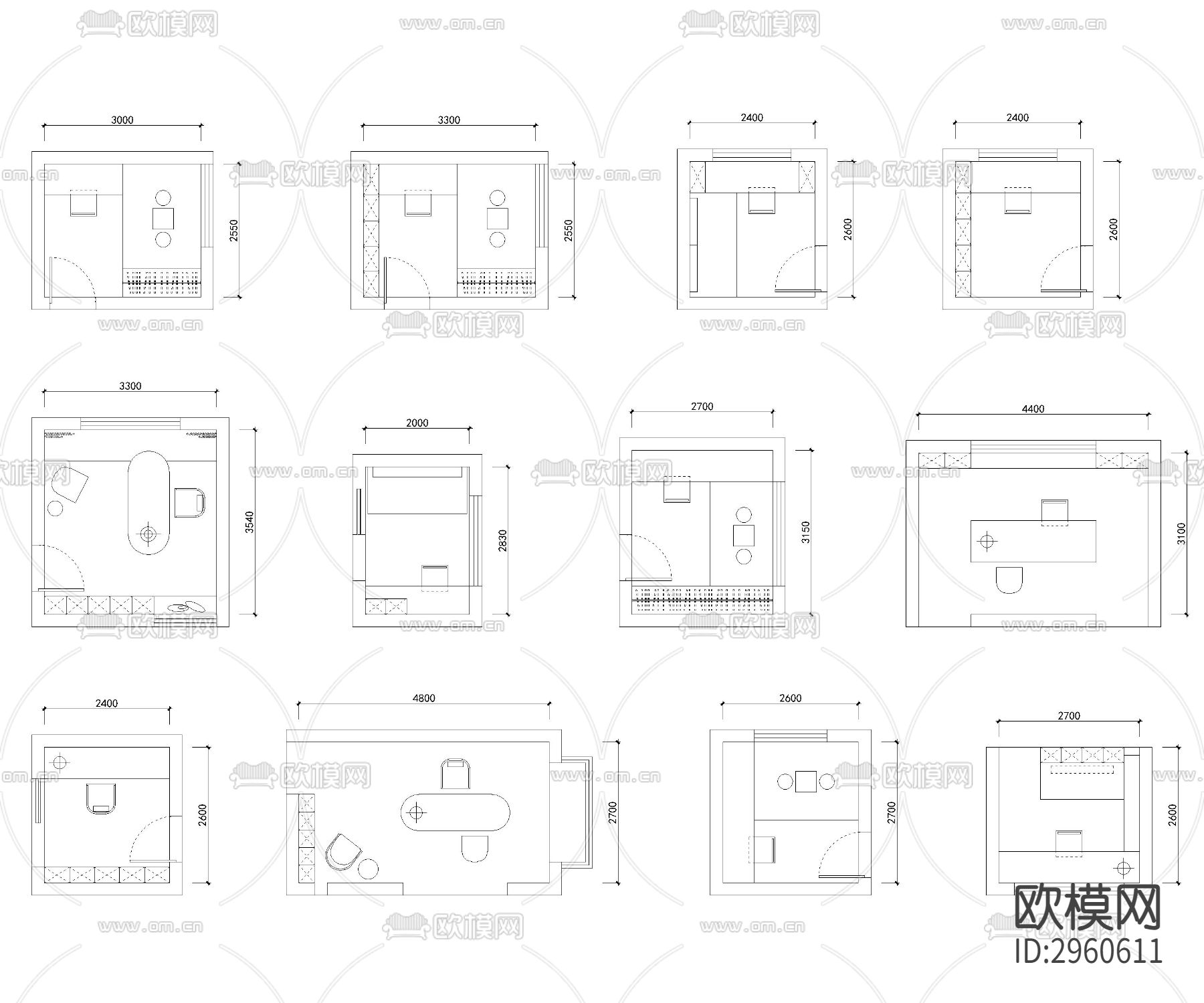 最常用书房布局模块cad图库下载（渲染图1）
