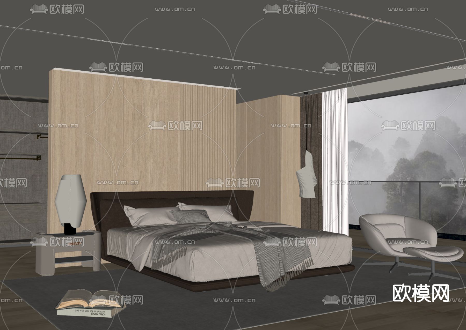 Minotti 双人床su模型下载（渲染图1）