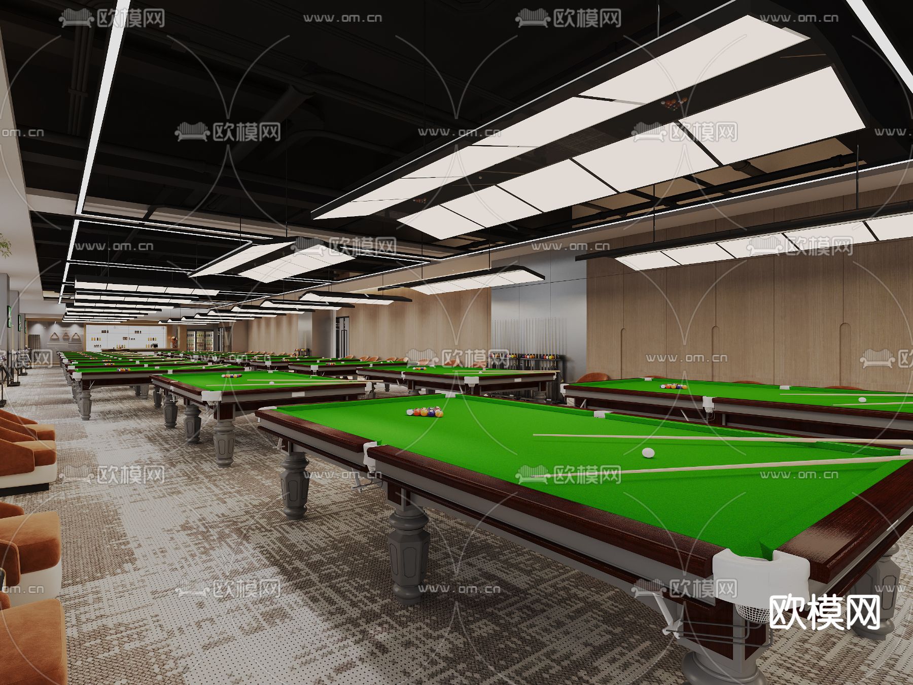现代台球室 球馆3d模型下载（渲染图2）