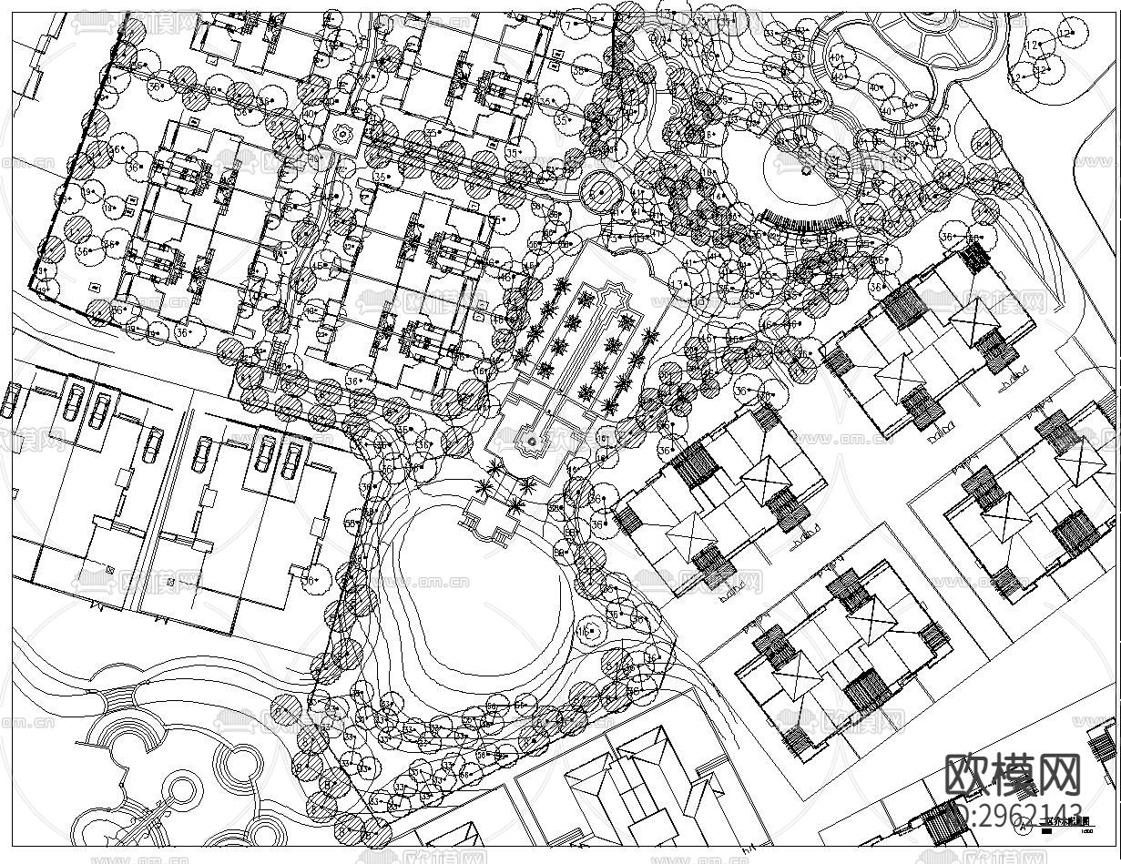 示范区植物景观CAD平面图下载（渲染图4）