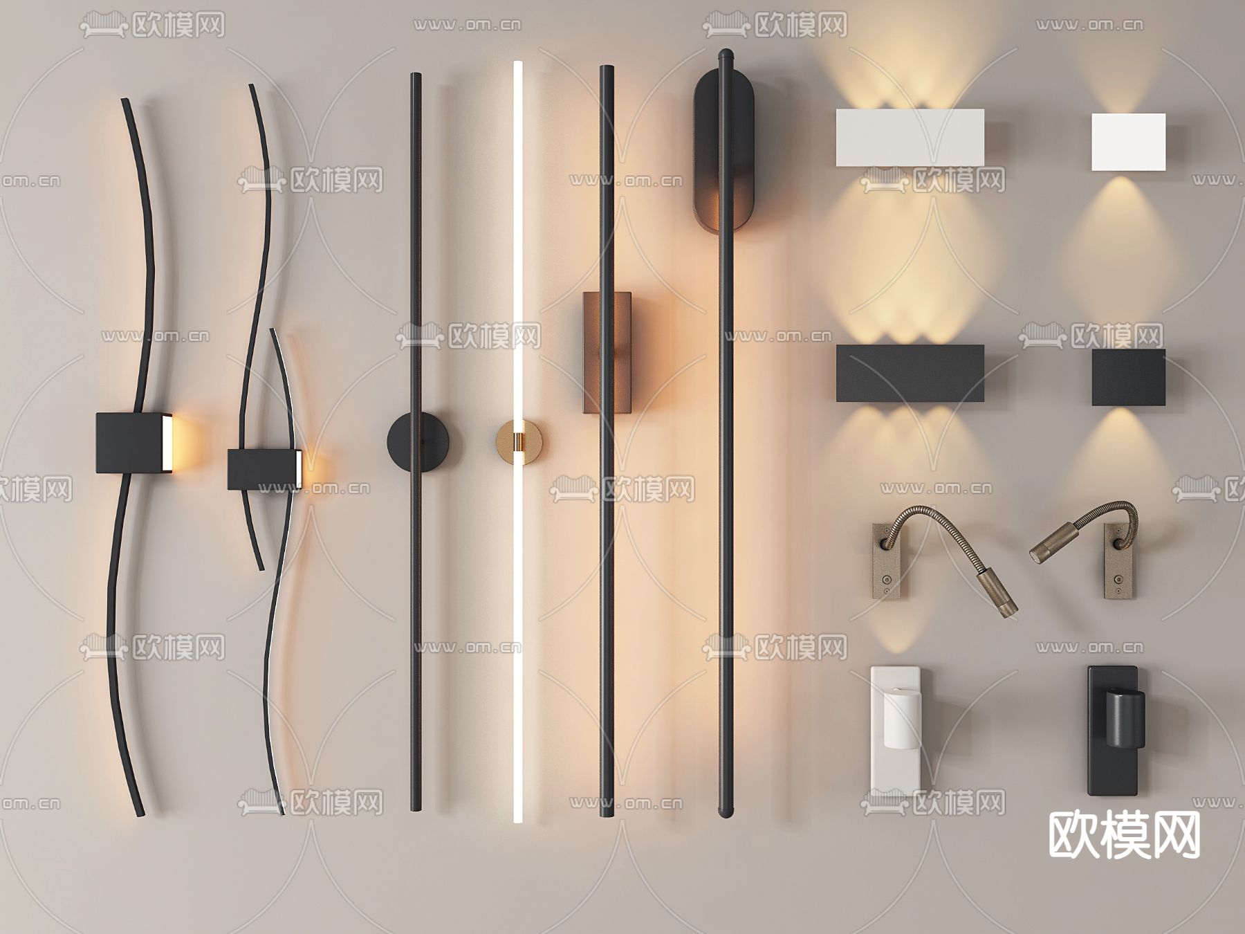 长壁灯 线条壁灯 过道灯3d模型下载