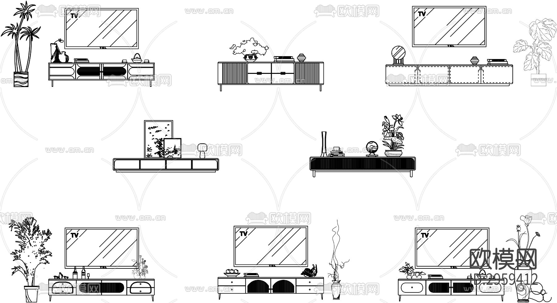 现代电视柜组合cad图库下载