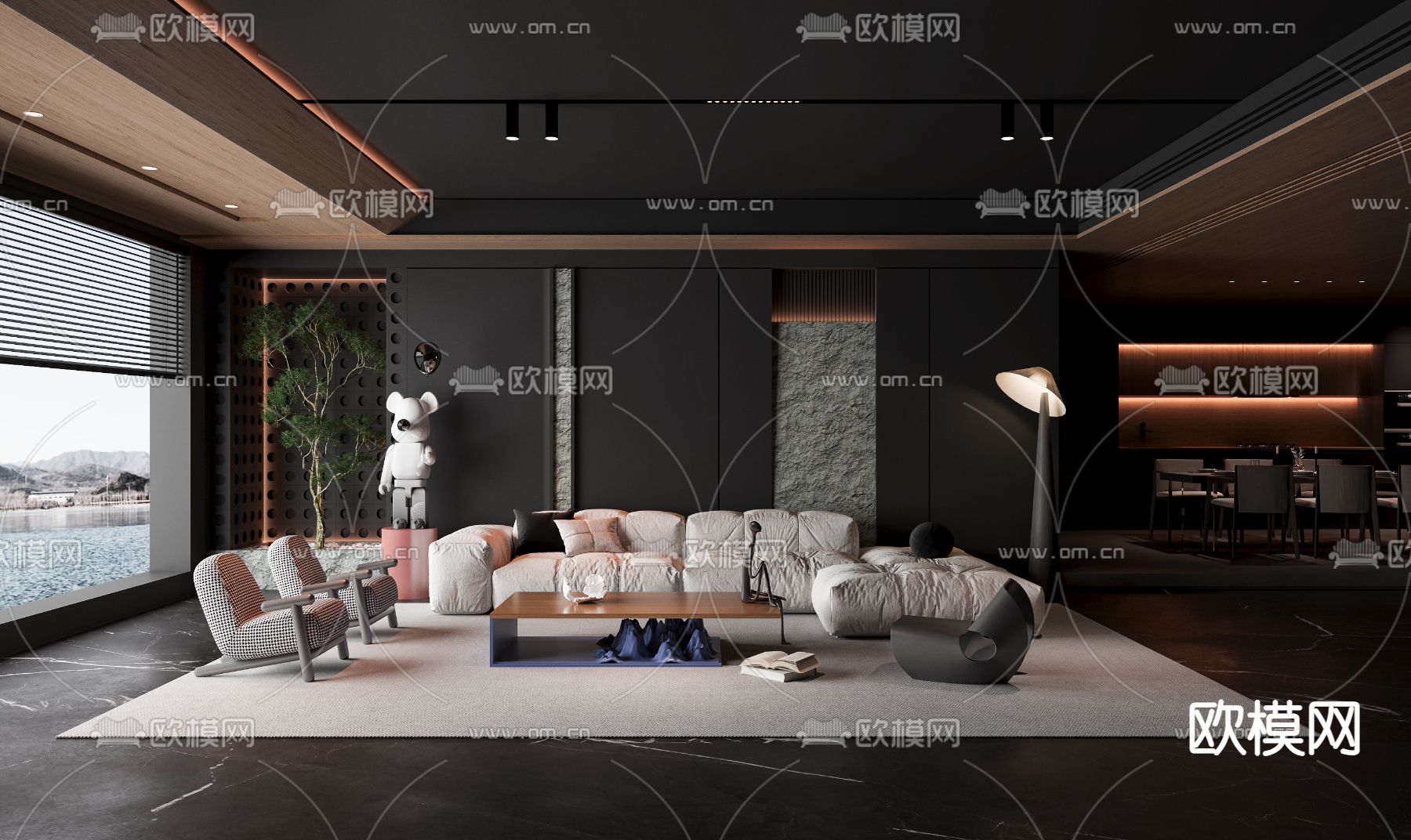 暗黑风客厅3d模型下载