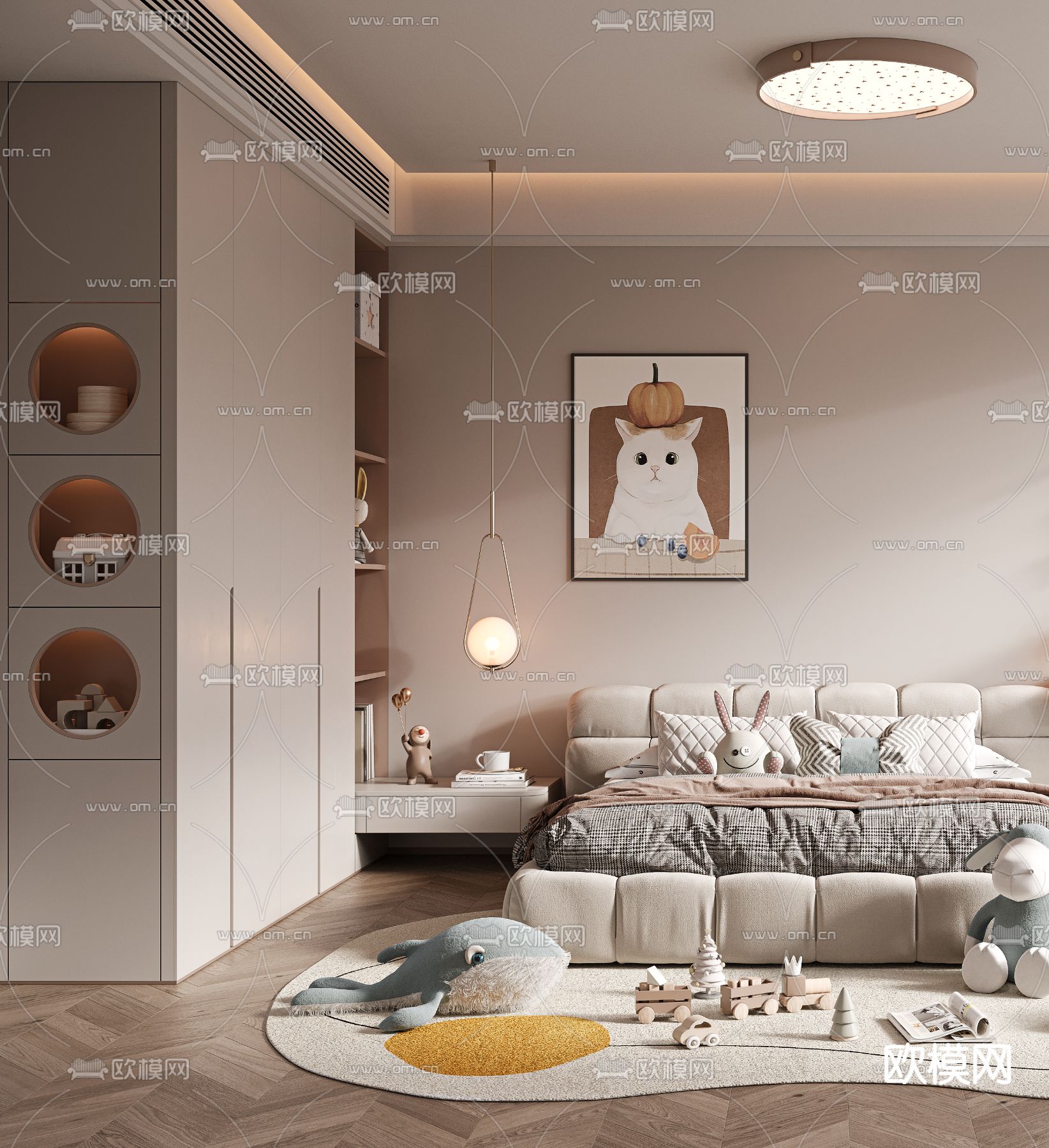 现代儿童房 女孩房 小孩房3d模型下载（渲染图2）