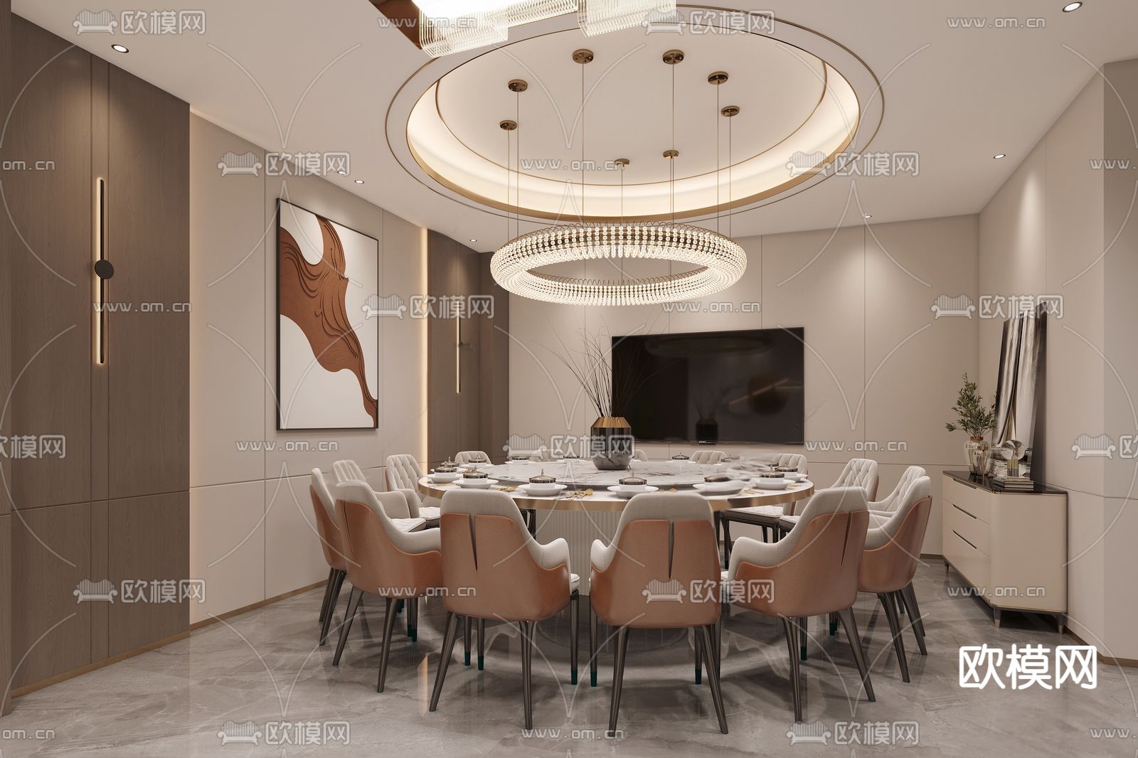 现代餐厅包厢su模型下载（渲染图2）