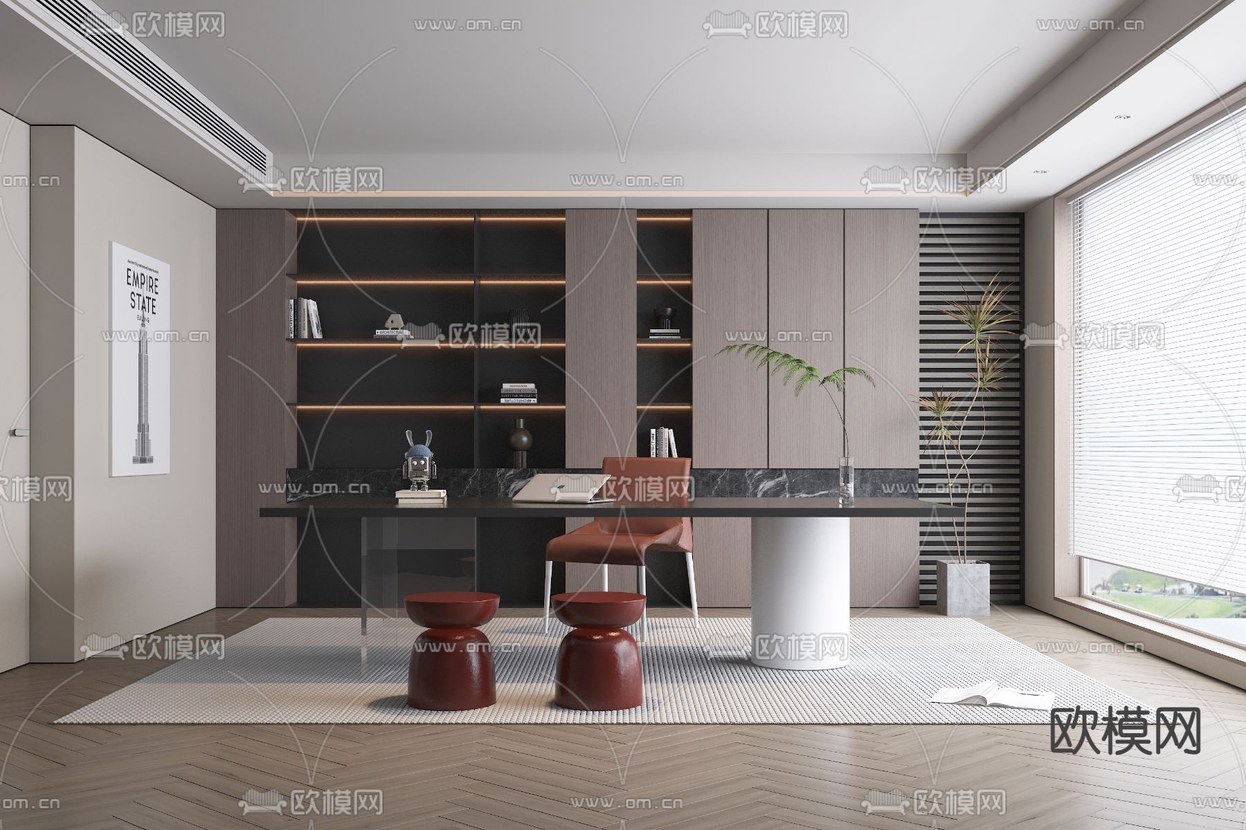 现代书房3d模型下载