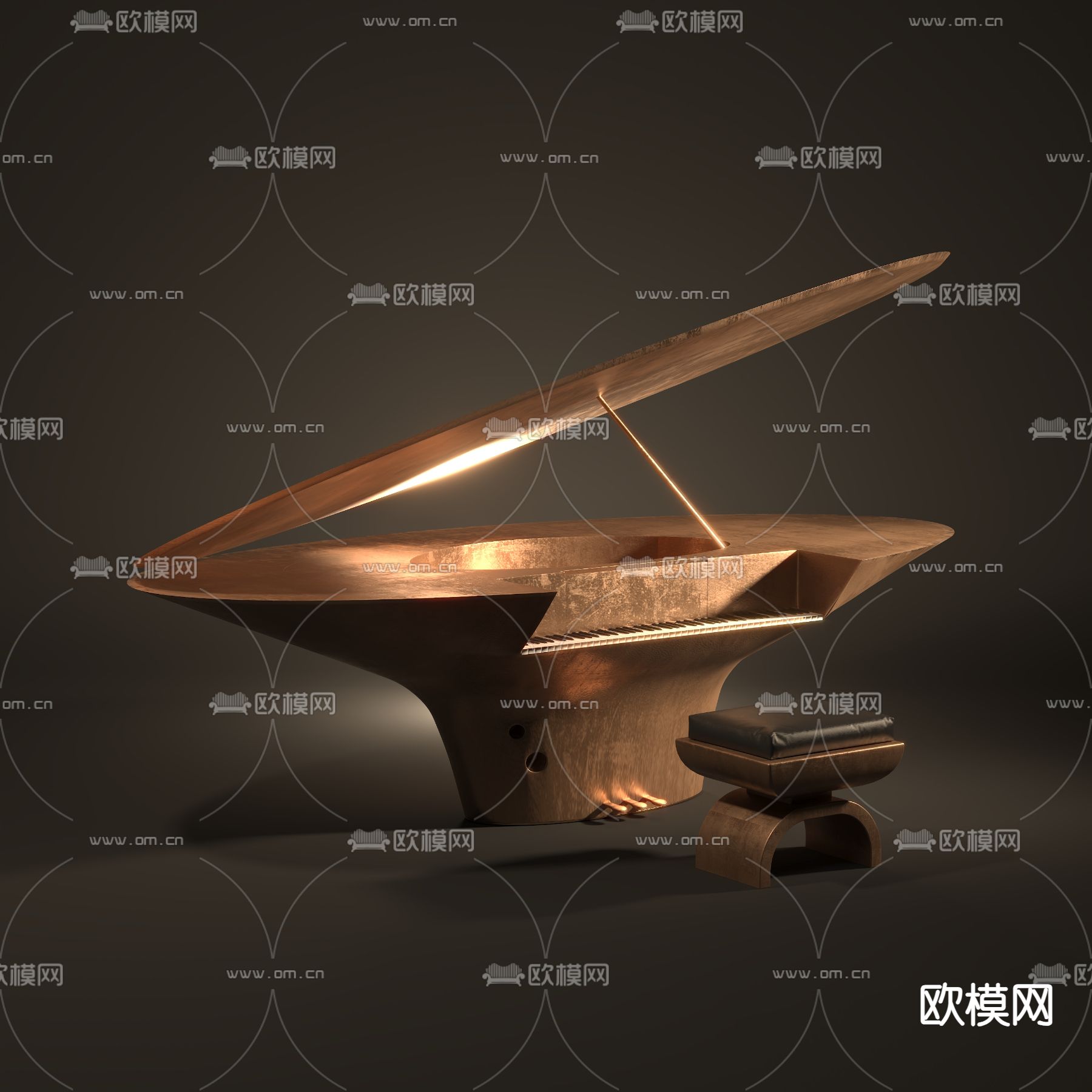 金属铜钢琴3d模型下载