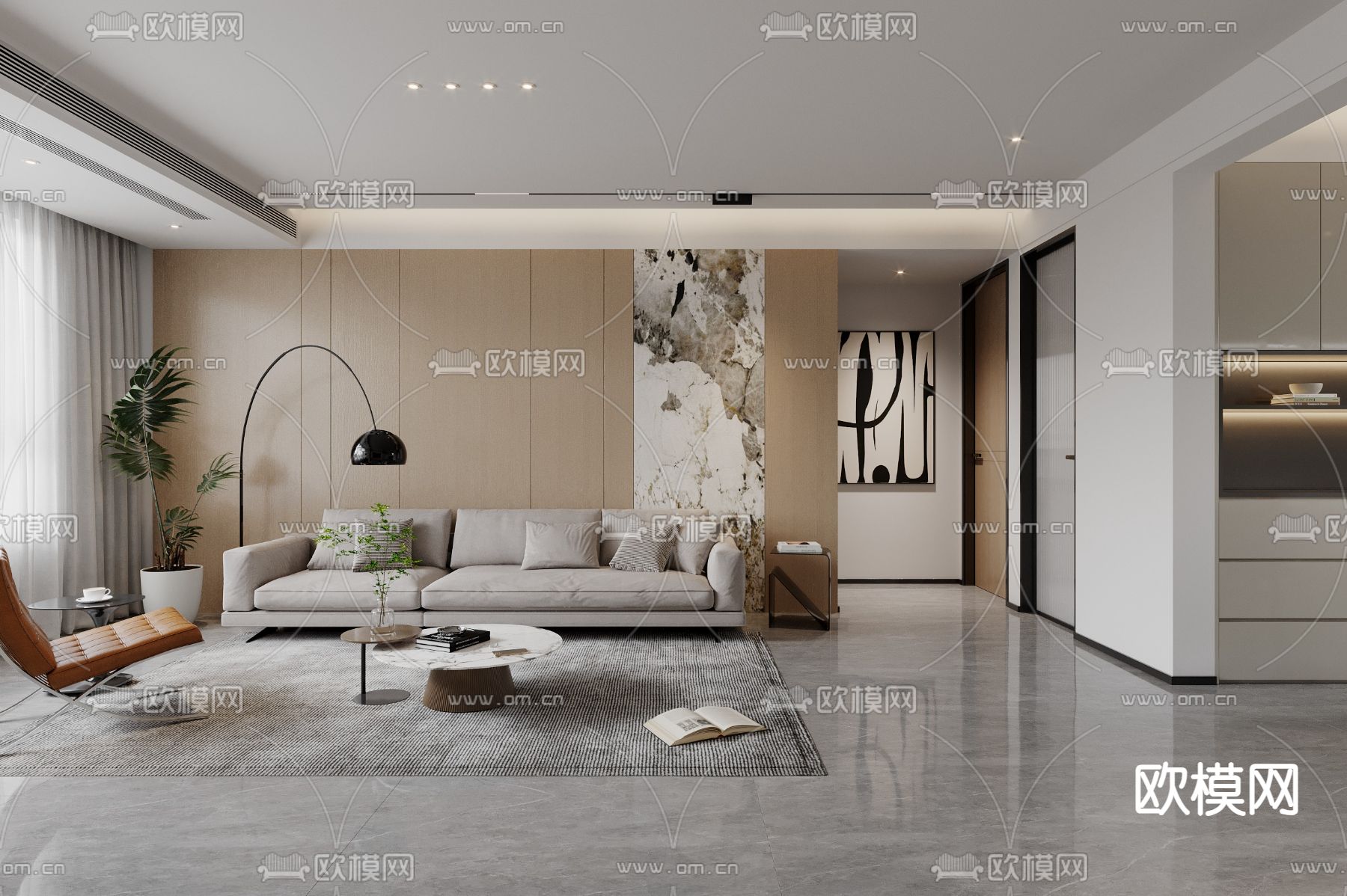 现代客餐厅3d模型下载（渲染图1）