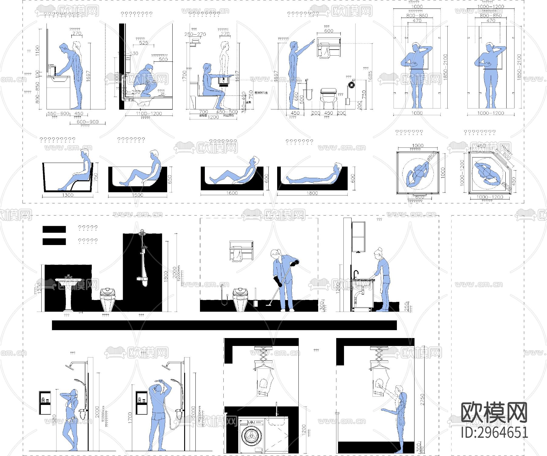 最新全屋人体工程学尺寸cad图库下载（渲染图2）