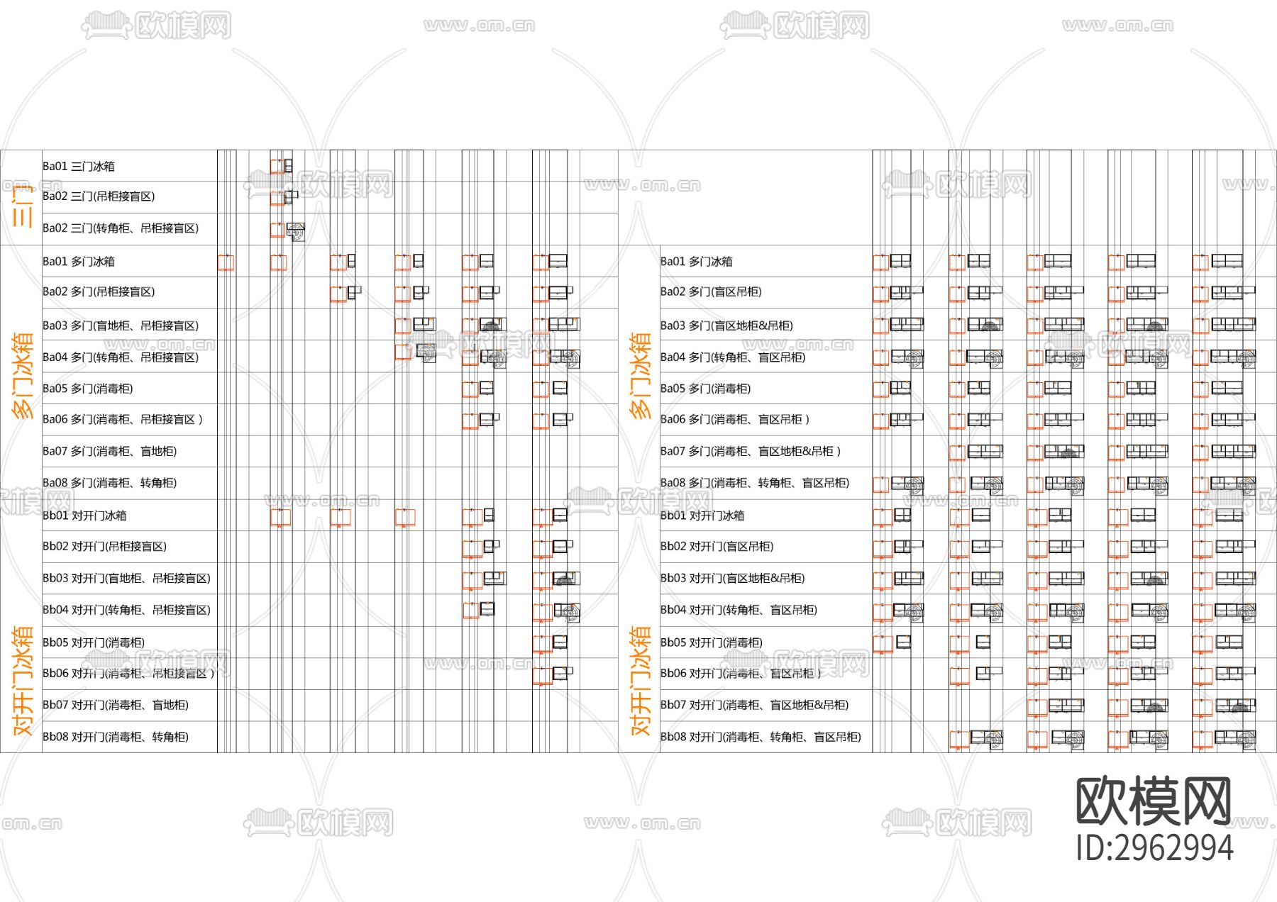 万科橱柜标准化布局图块cad图库下载（渲染图3）