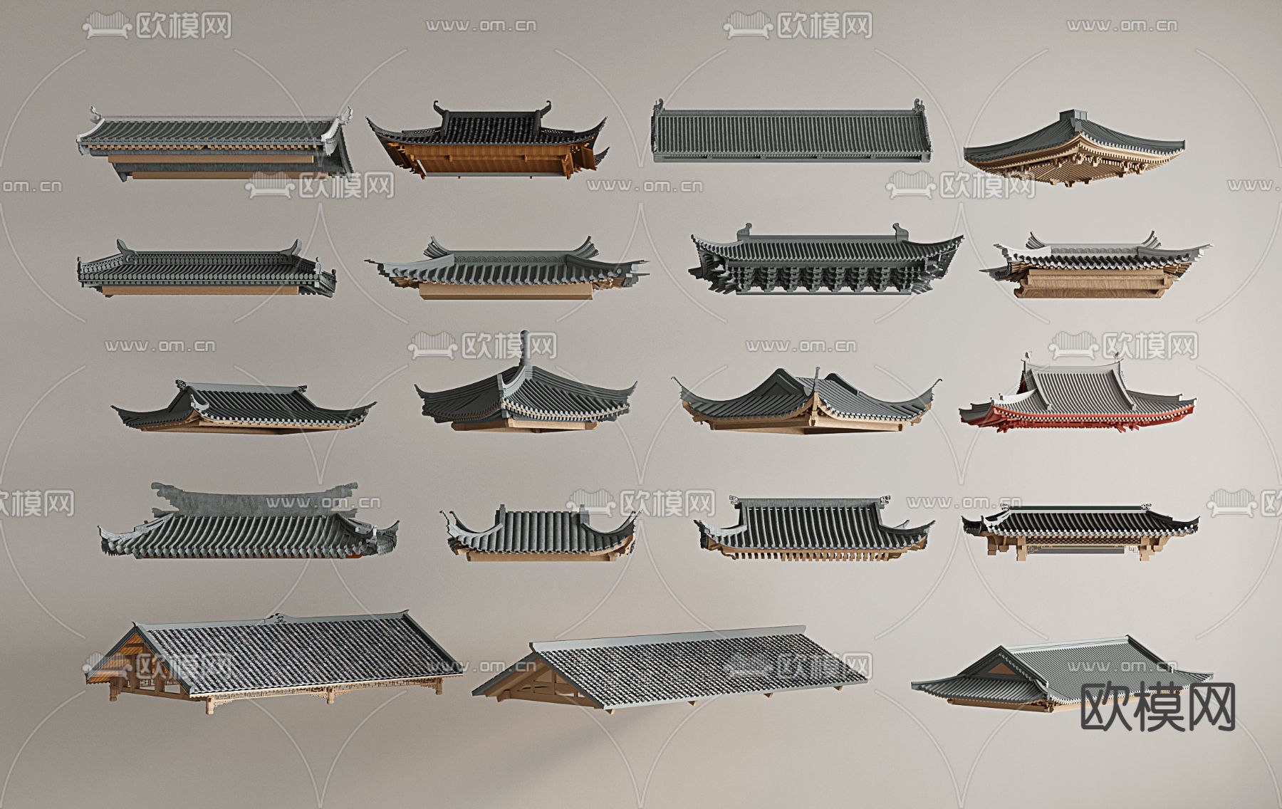 中式屋顶 屋檐 房顶 屋脊3d模型下载