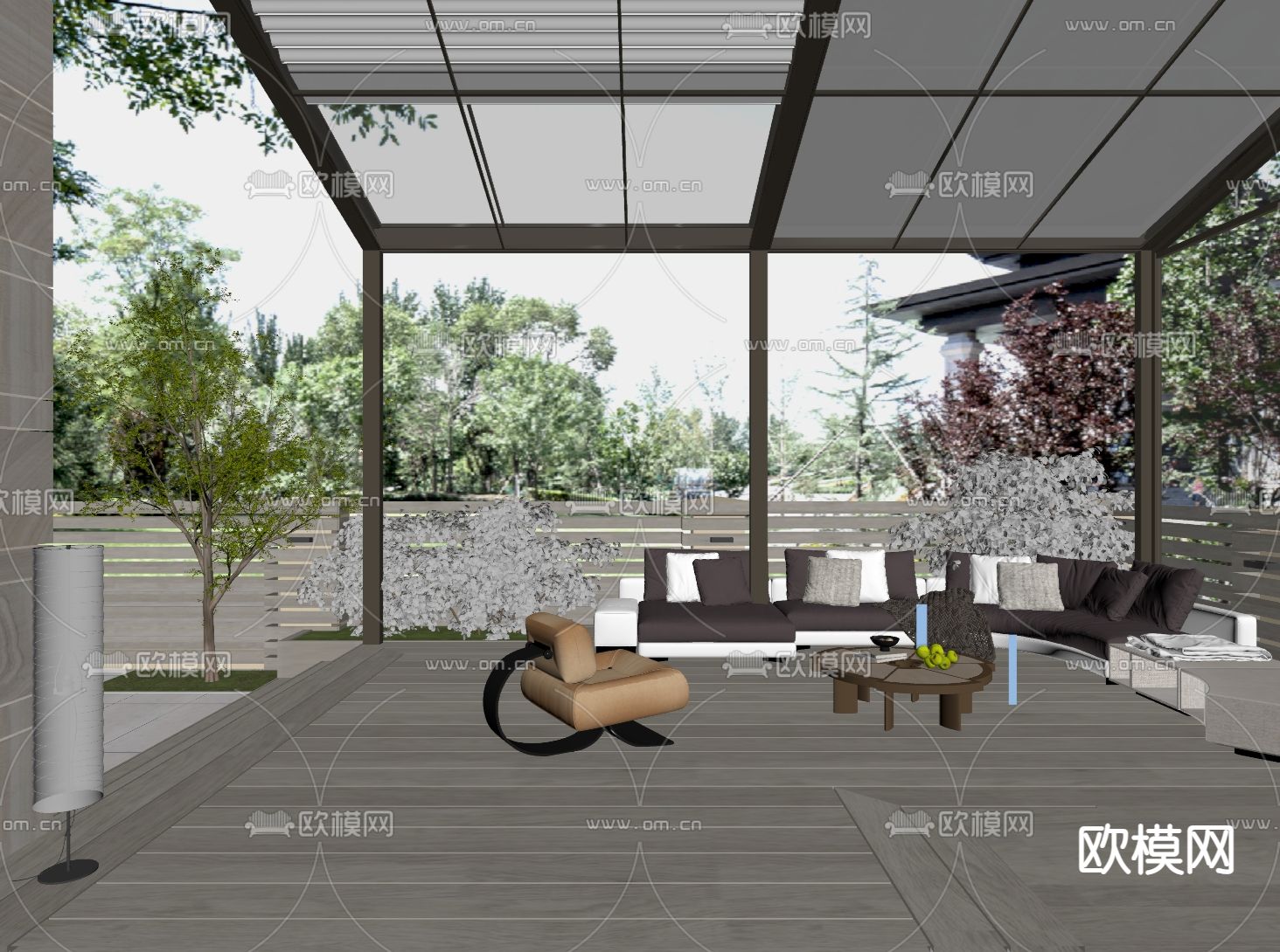 现代阳光房 玻璃房su模型下载（渲染图1）