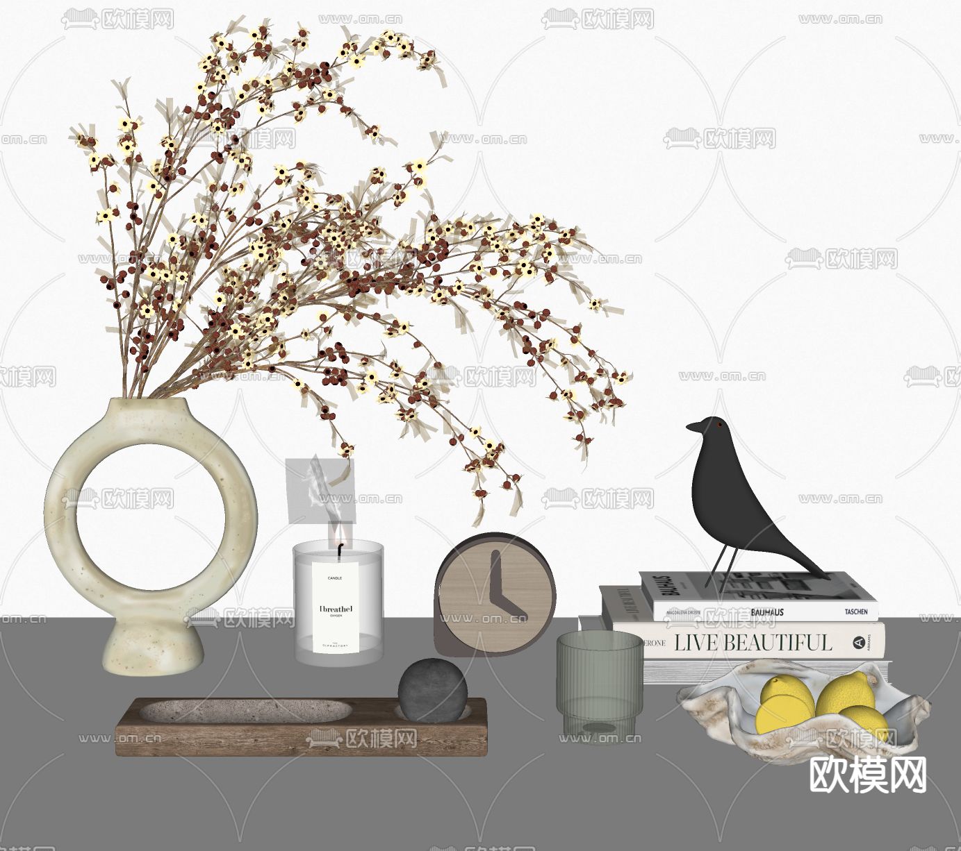 饰品摆件 书籍 闹钟su模型下载（渲染图1）