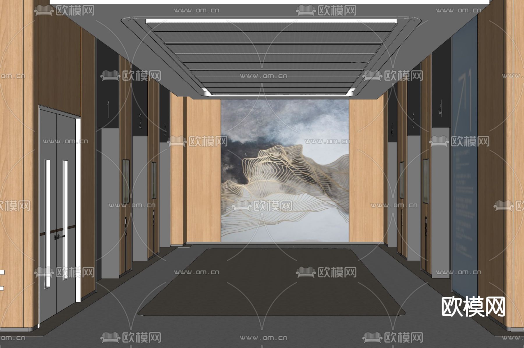 现代电梯厅su模型下载（渲染图1）