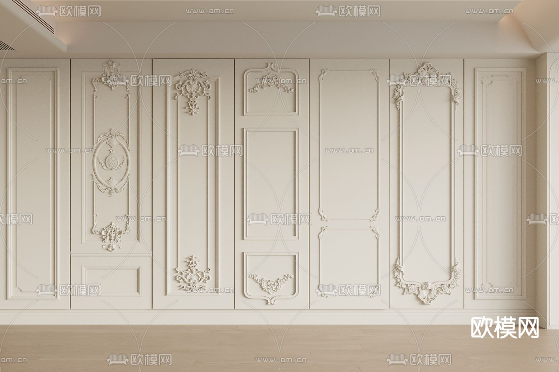 法式护墙板 石膏线 墙裙 背景墙3d模型下载