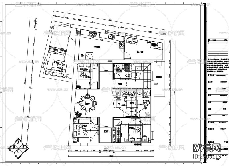 300㎡老房改造整套cad施工圖下載(渲染圖1)