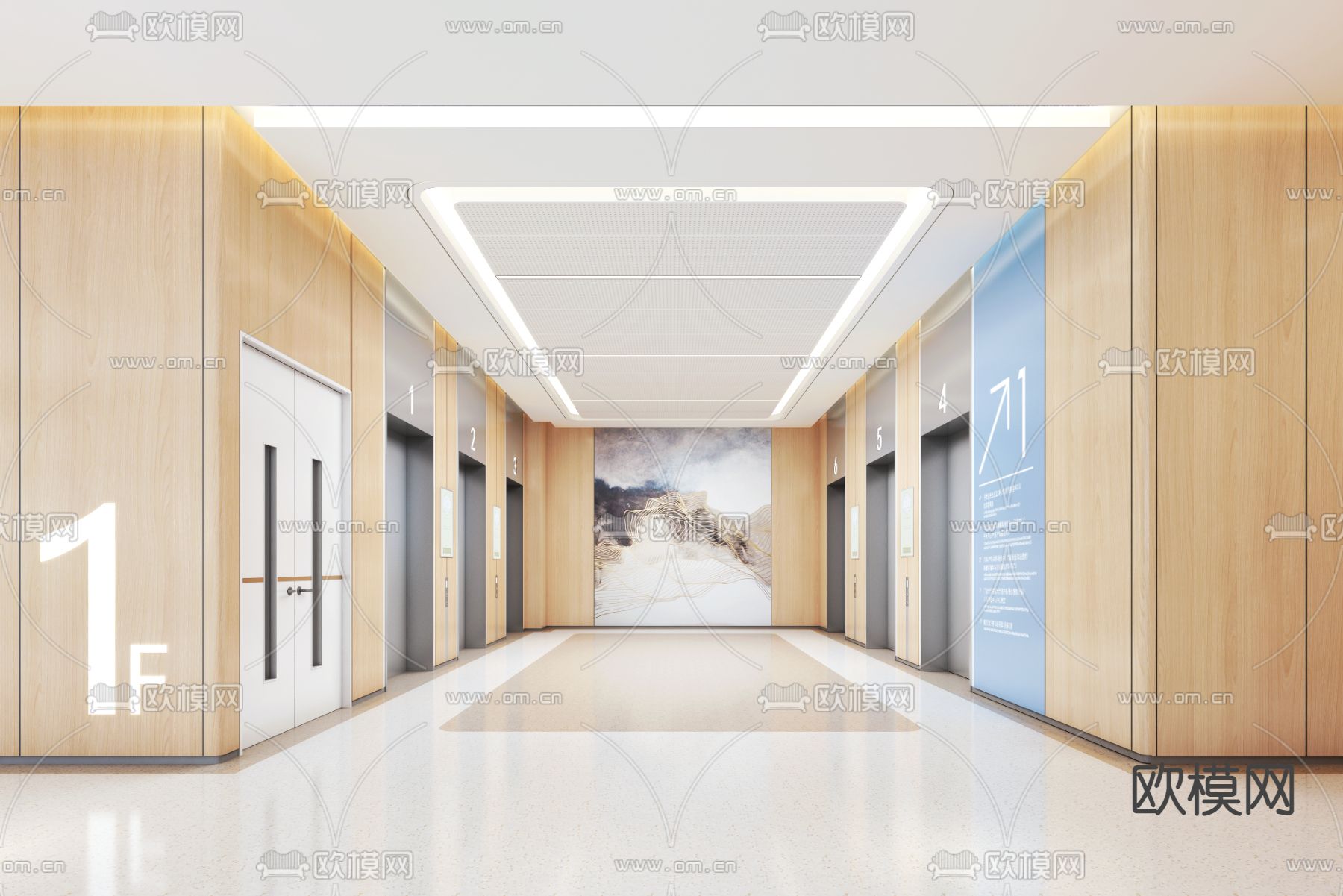现代电梯厅su模型下载（渲染图2）