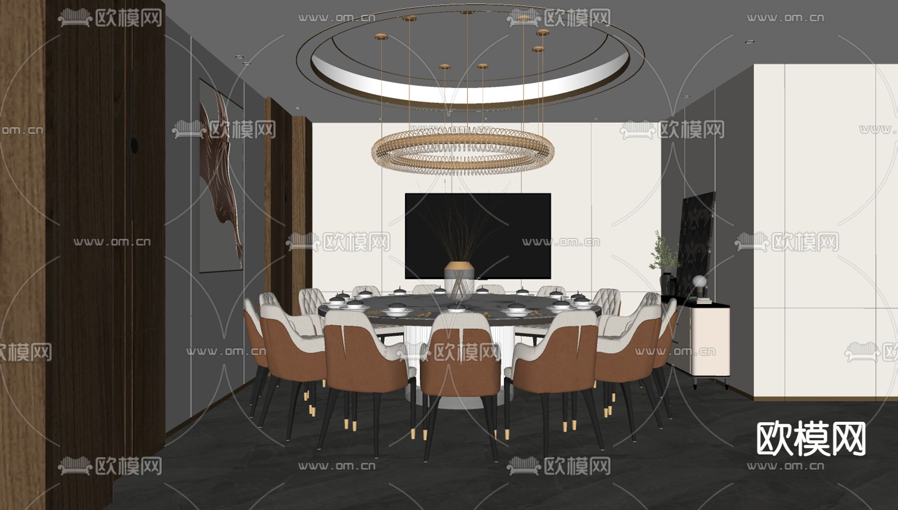 现代餐厅包厢su模型下载（渲染图1）