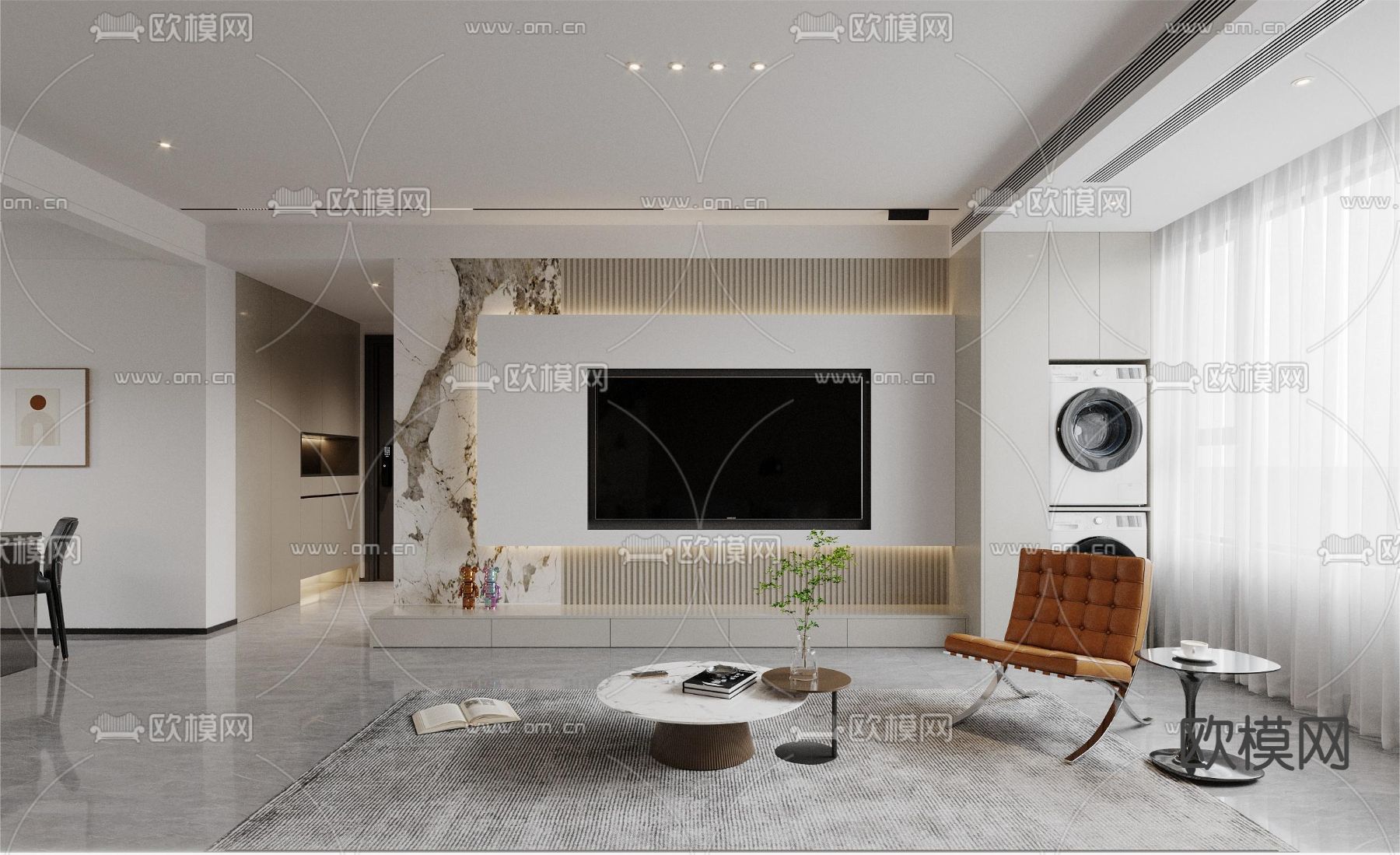 现代客餐厅3d模型下载（渲染图3）