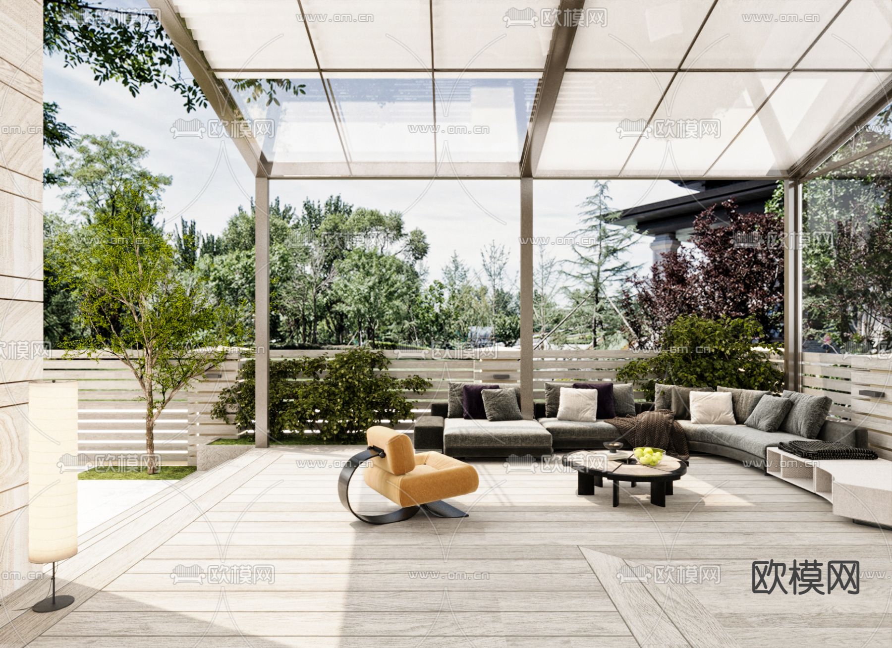 现代阳光房 玻璃房su模型下载（渲染图2）